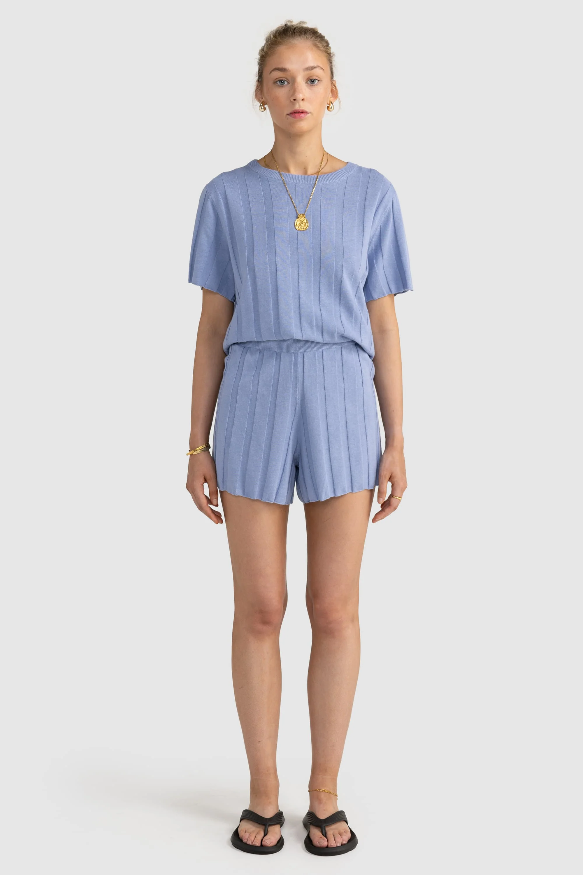 Amara Relaxed Knit Shorts Chambray