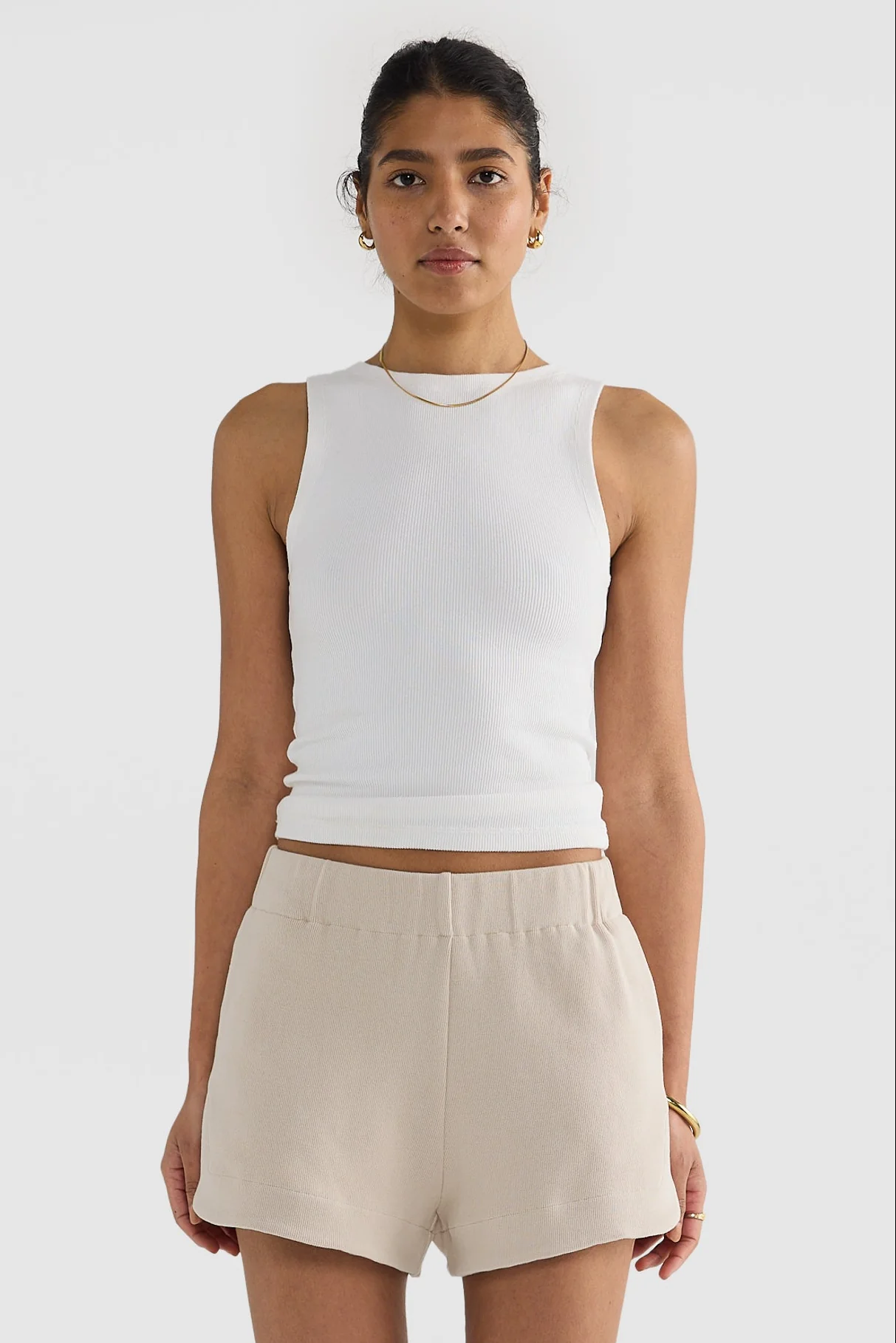 Ava Curved Hem Shorts Bone