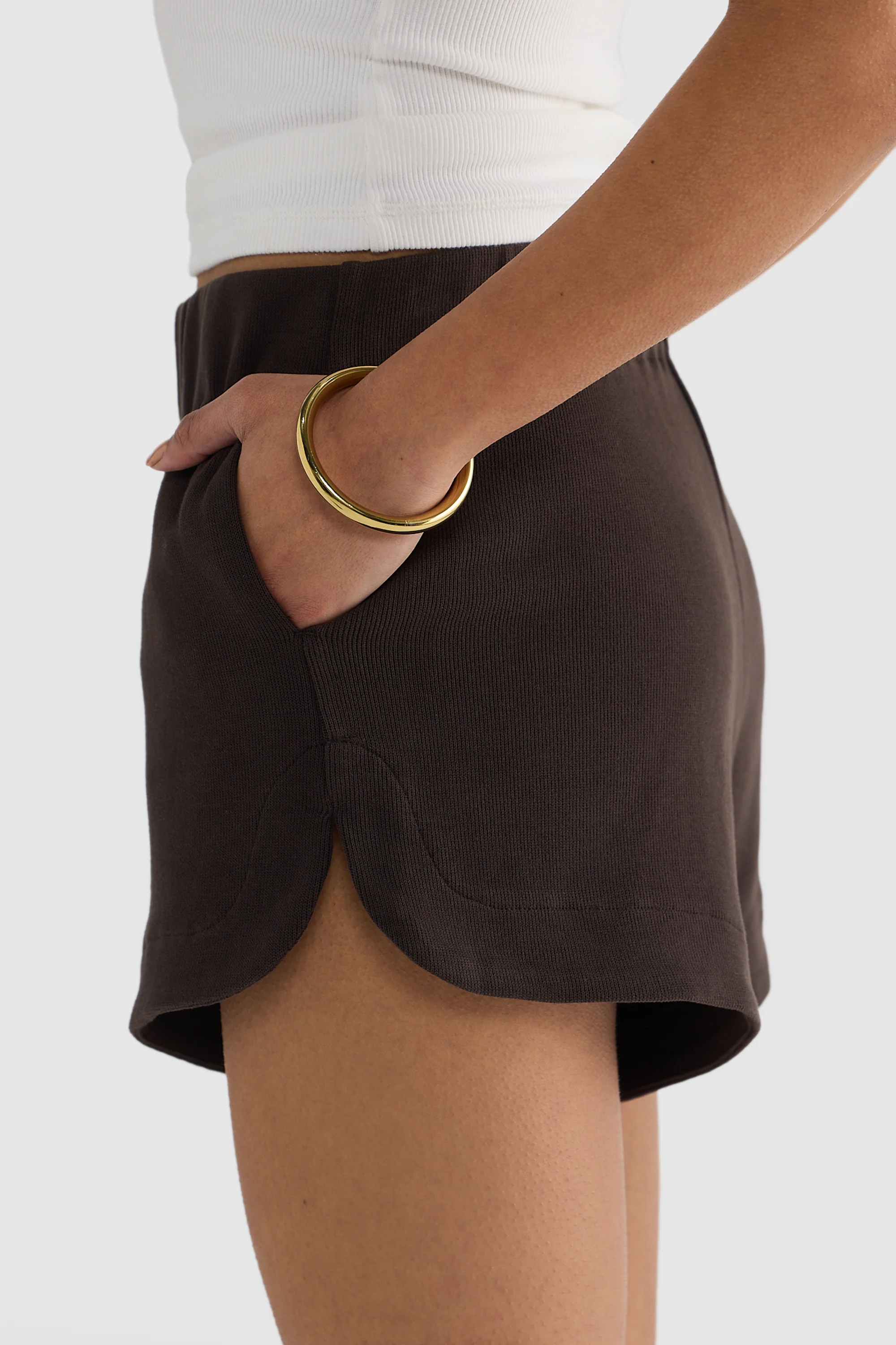 Ava Curved Hem Shorts Carob - Image 3
