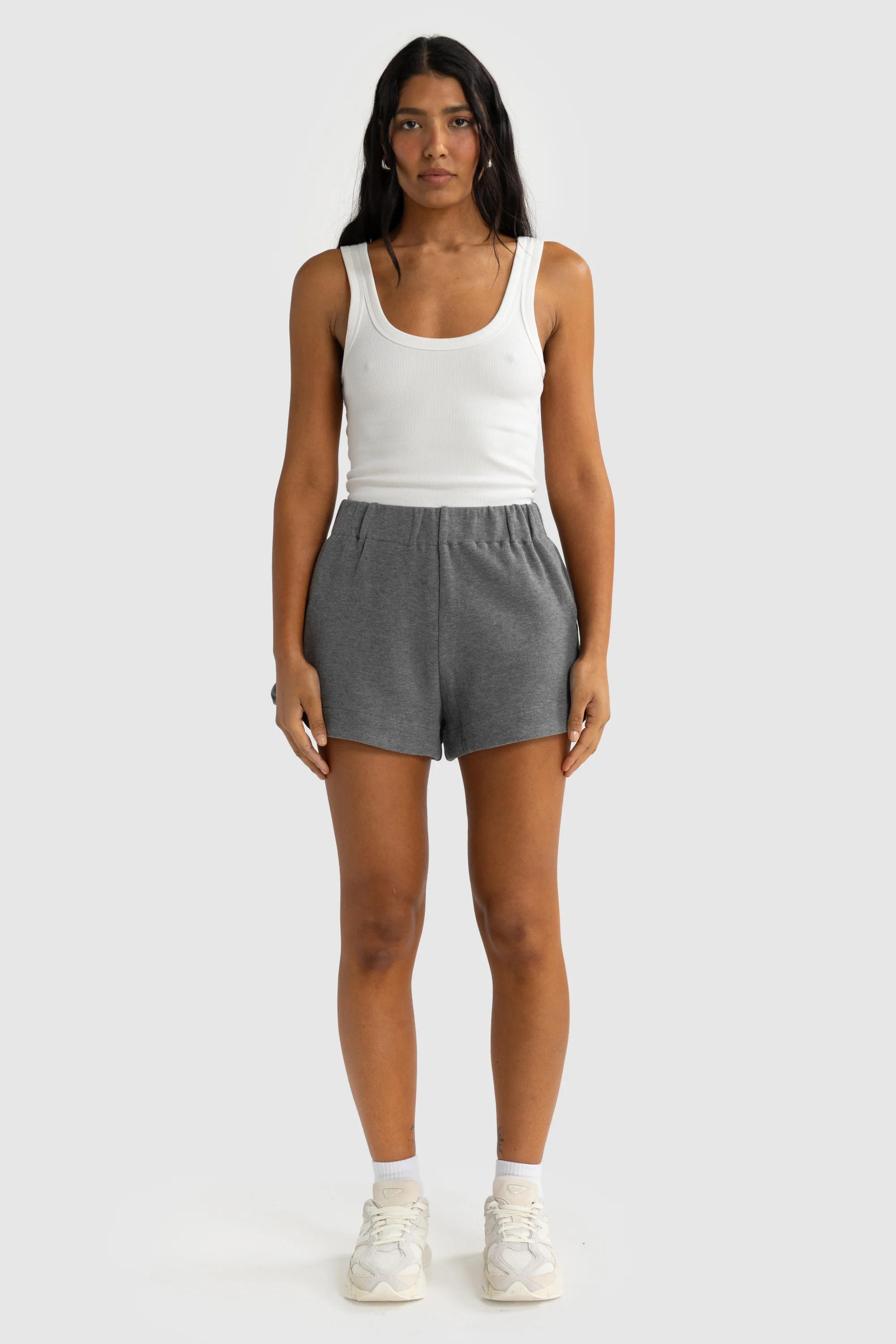 Ava Curved Hem Shorts Charcoal Marle