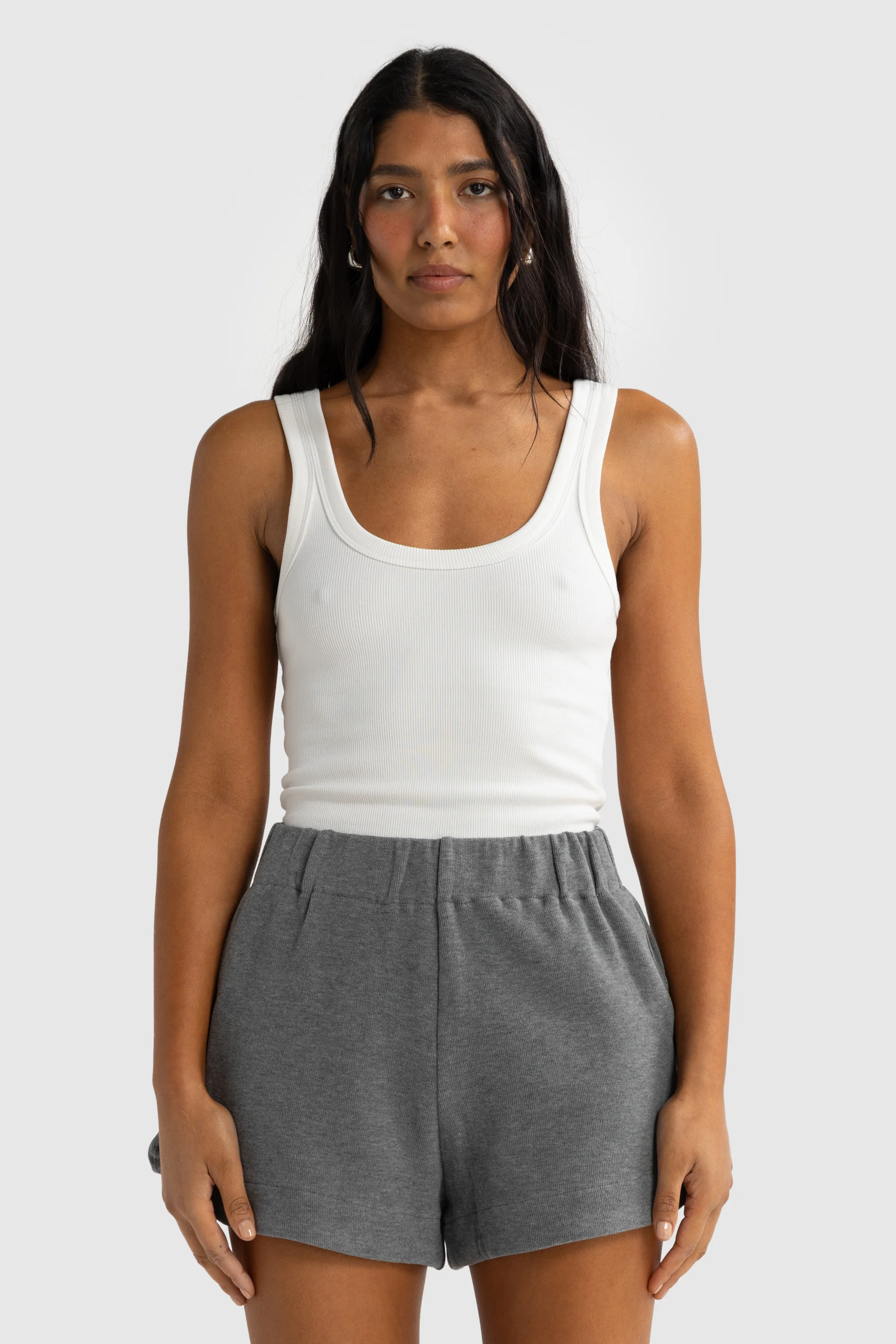 Ava Curved Hem Shorts Charcoal Marle - Image 2