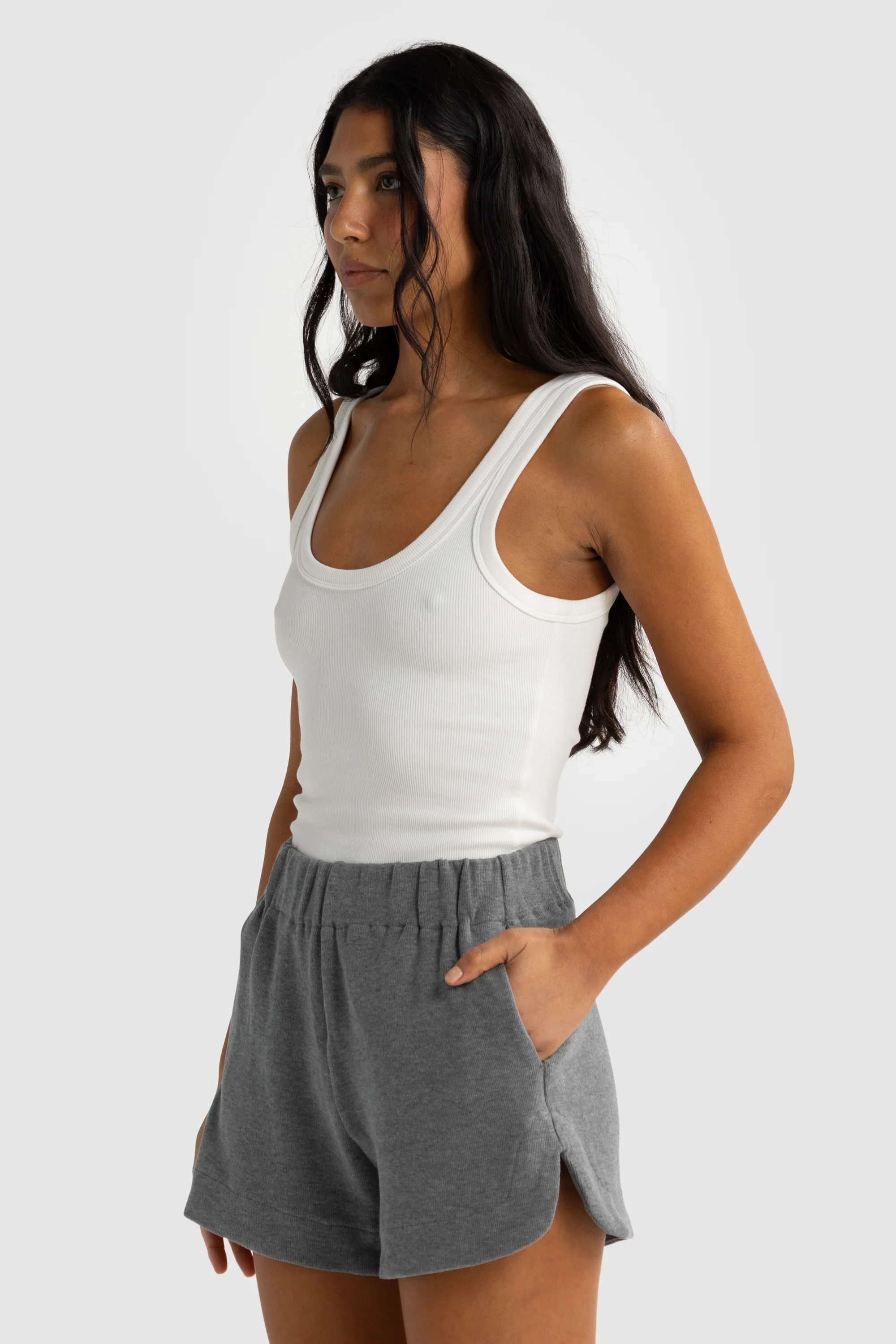 Ava Curved Hem Shorts Charcoal Marle - Image 3