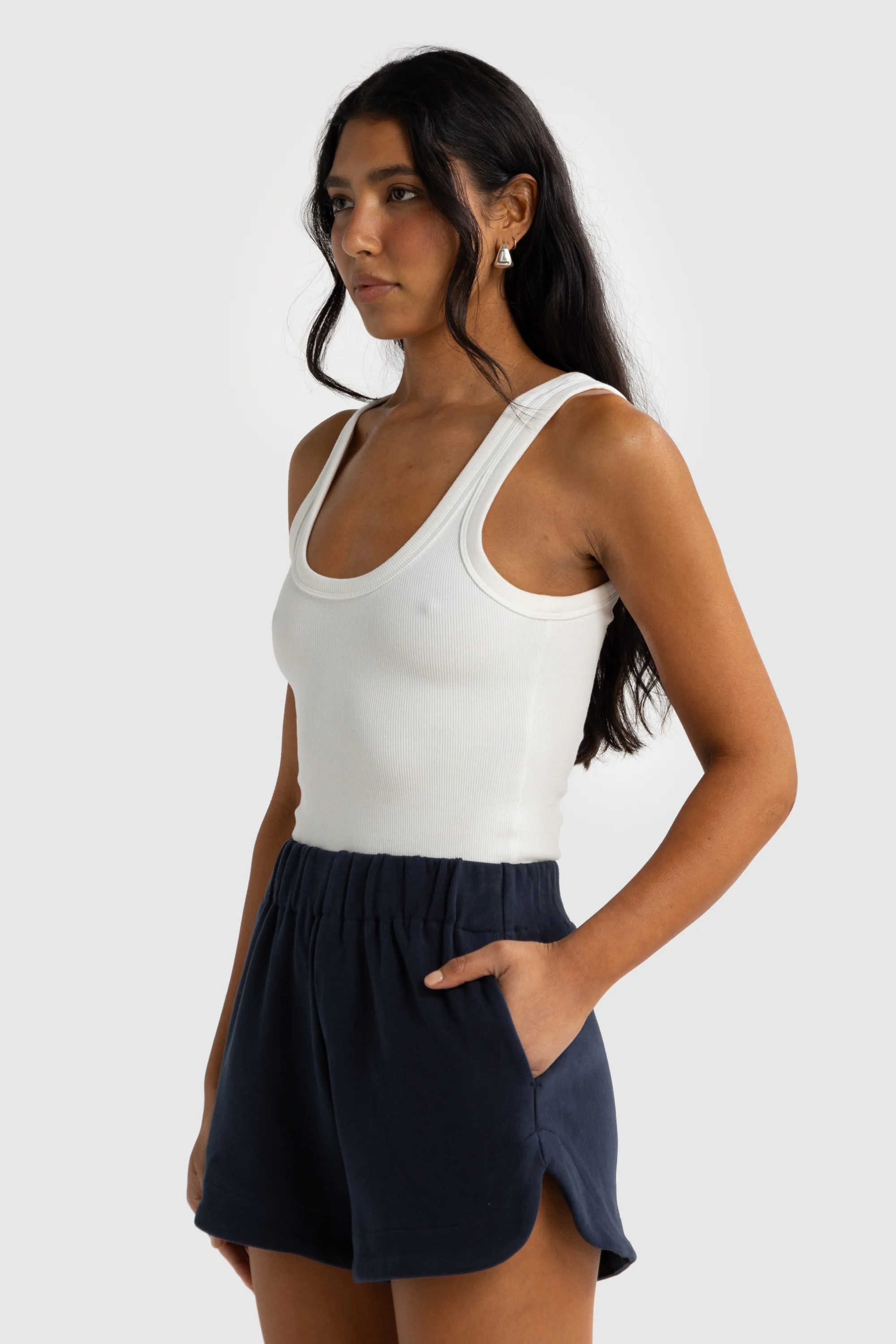 Ava Curved Hem Shorts Navy - Image 3