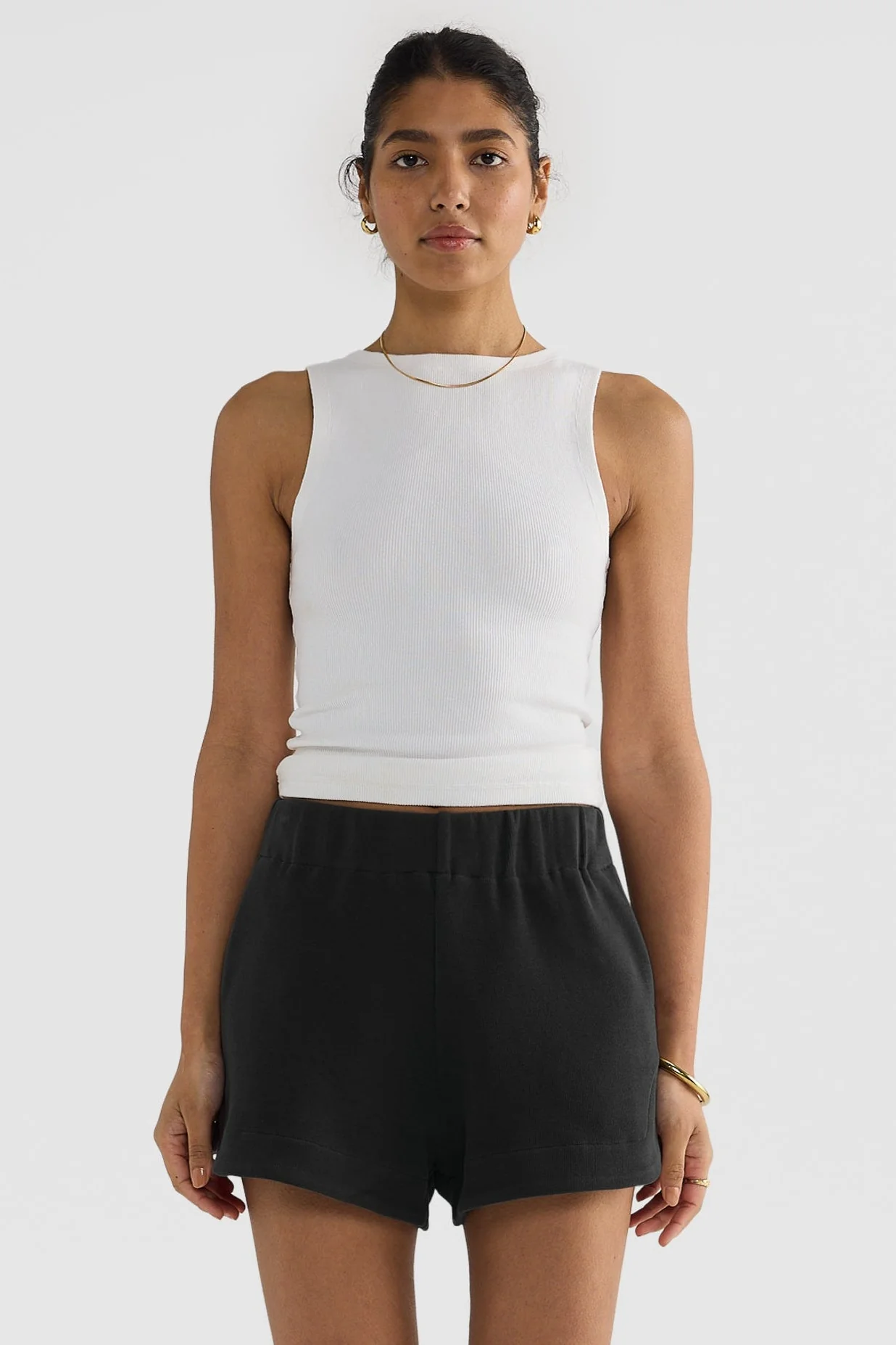 Ava Curved Hem Shorts Washed Black