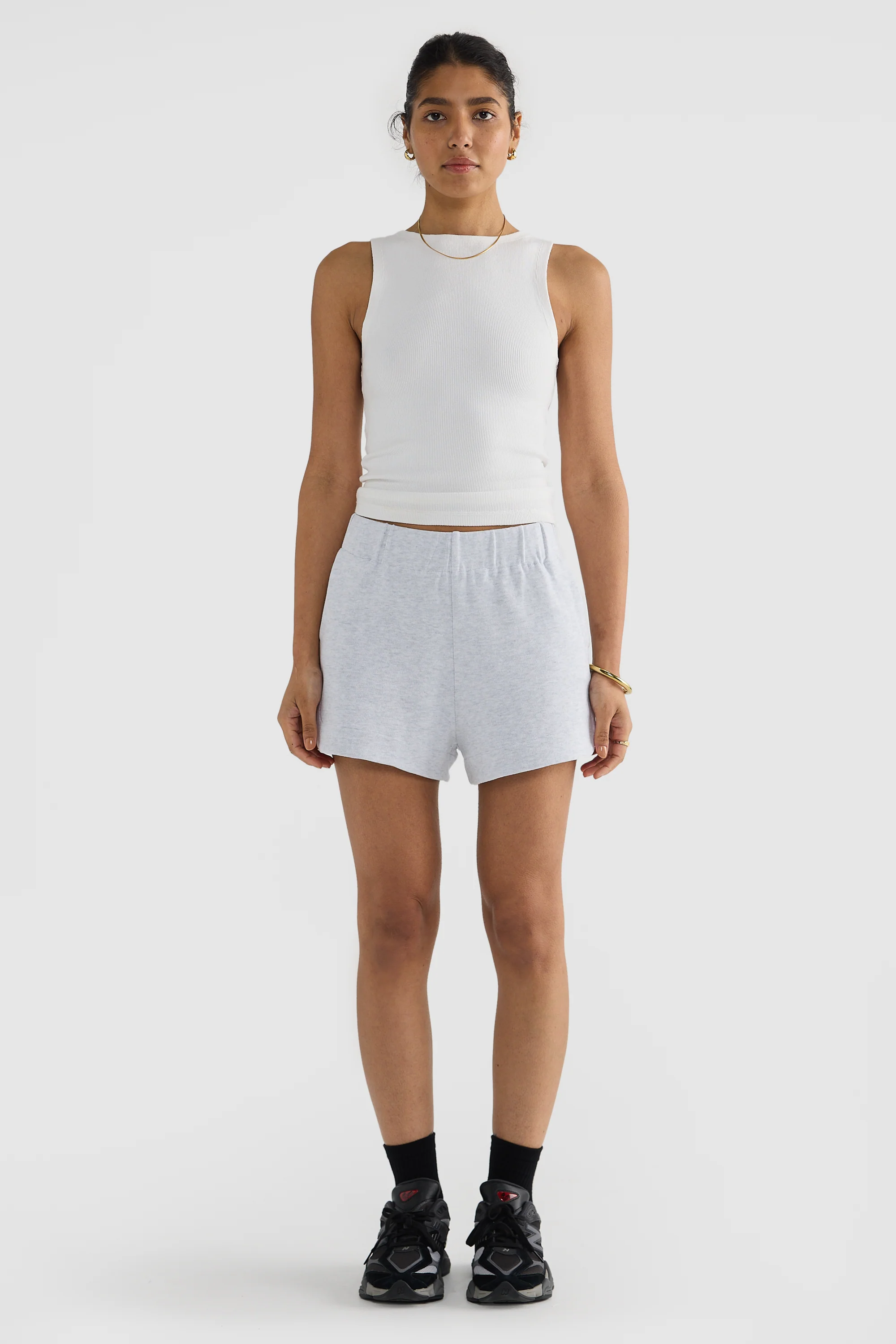 Ava Curved Hem Shorts White Marle - Image 6