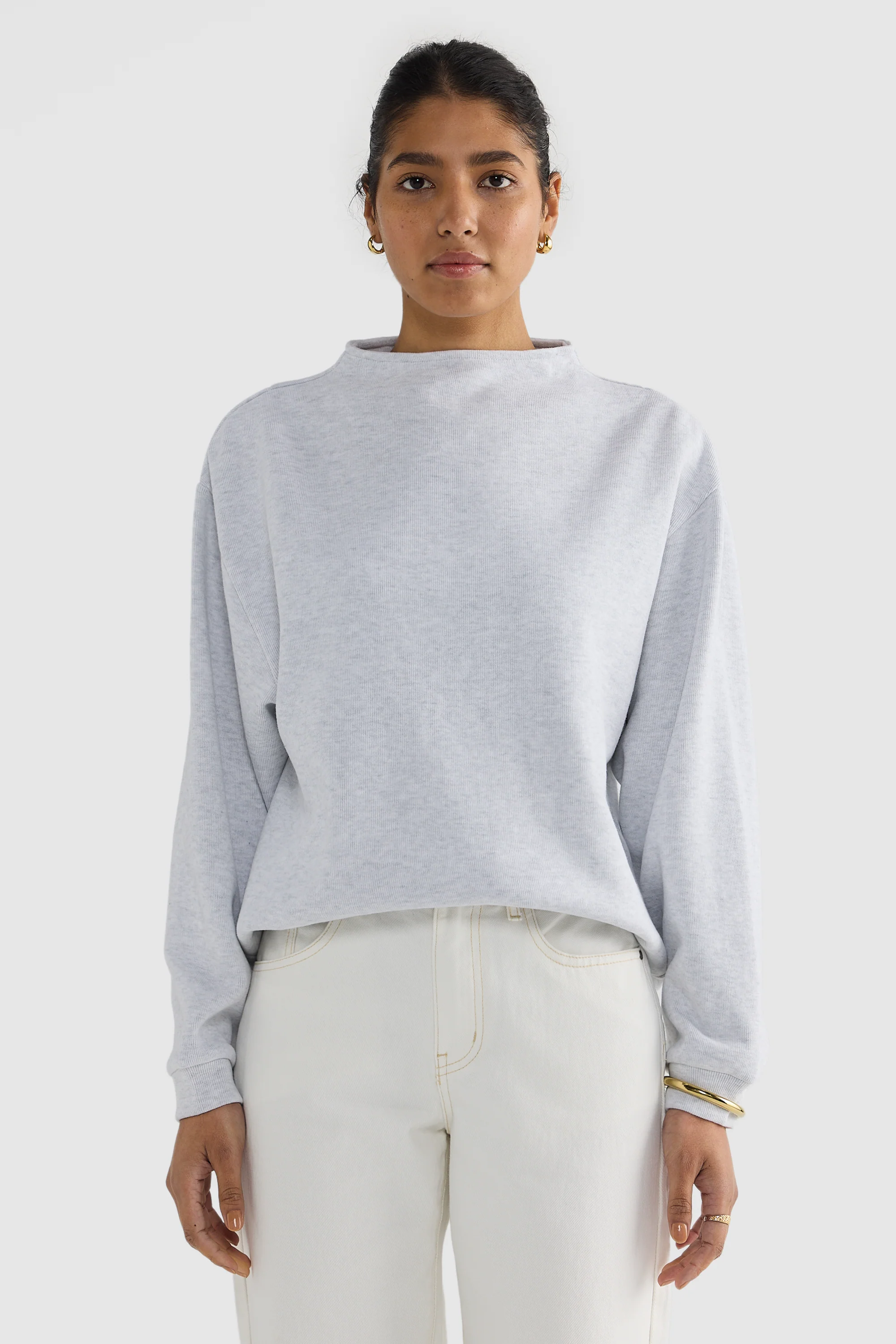 Ava High Neck Jumper White Marle