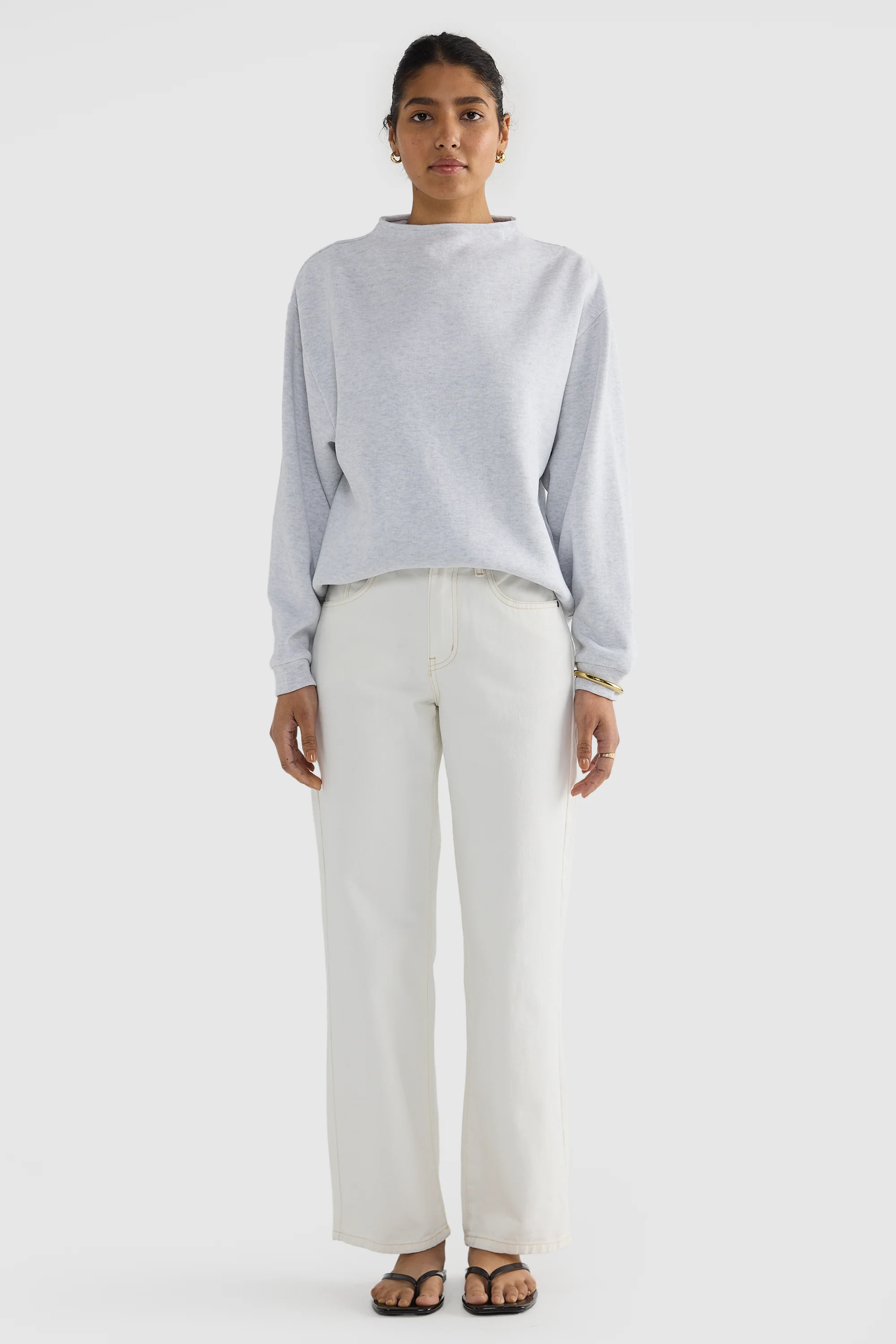 Ava High Neck Jumper White Marle - Image 2