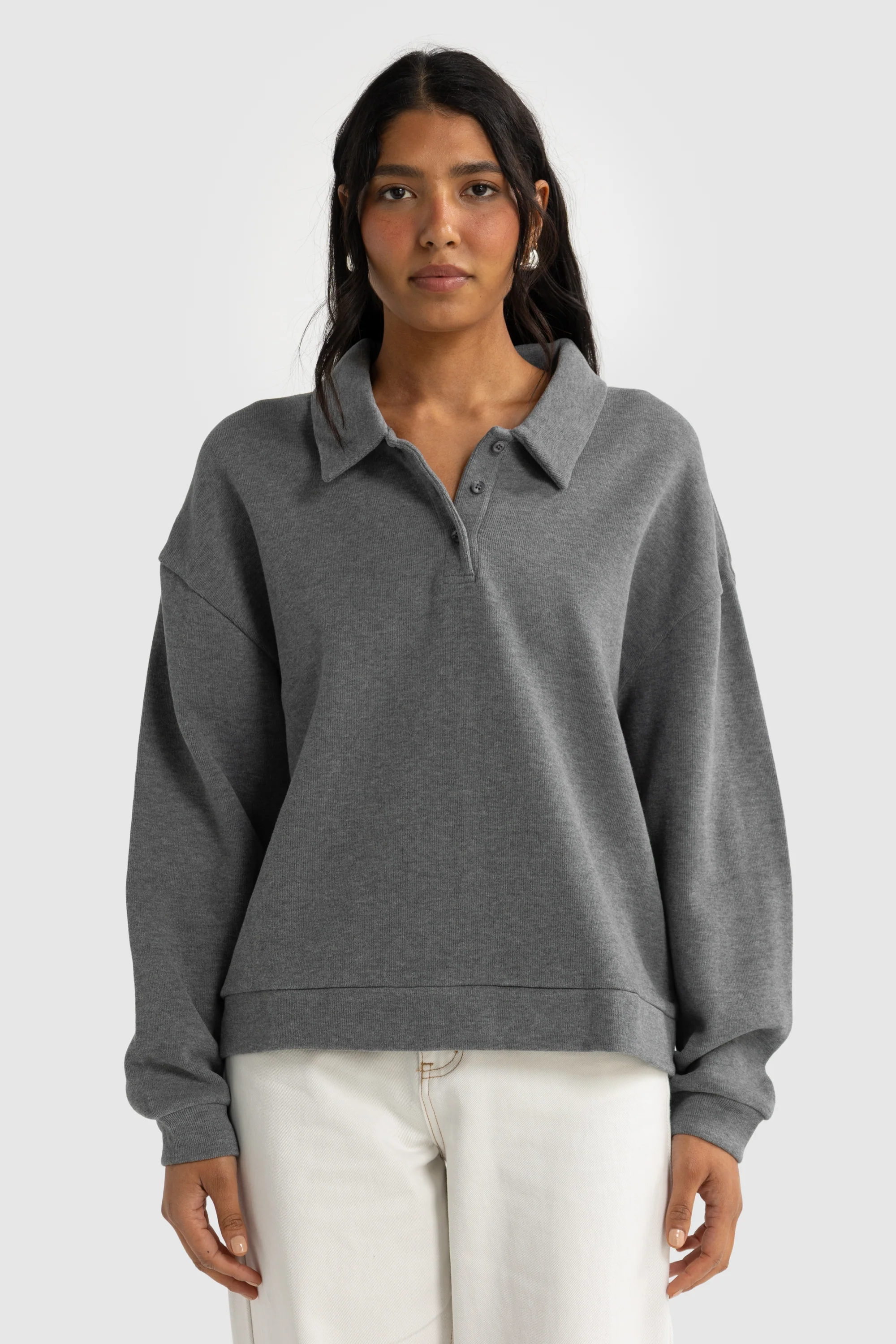 Ava Polo Sweater Charcoal Marle