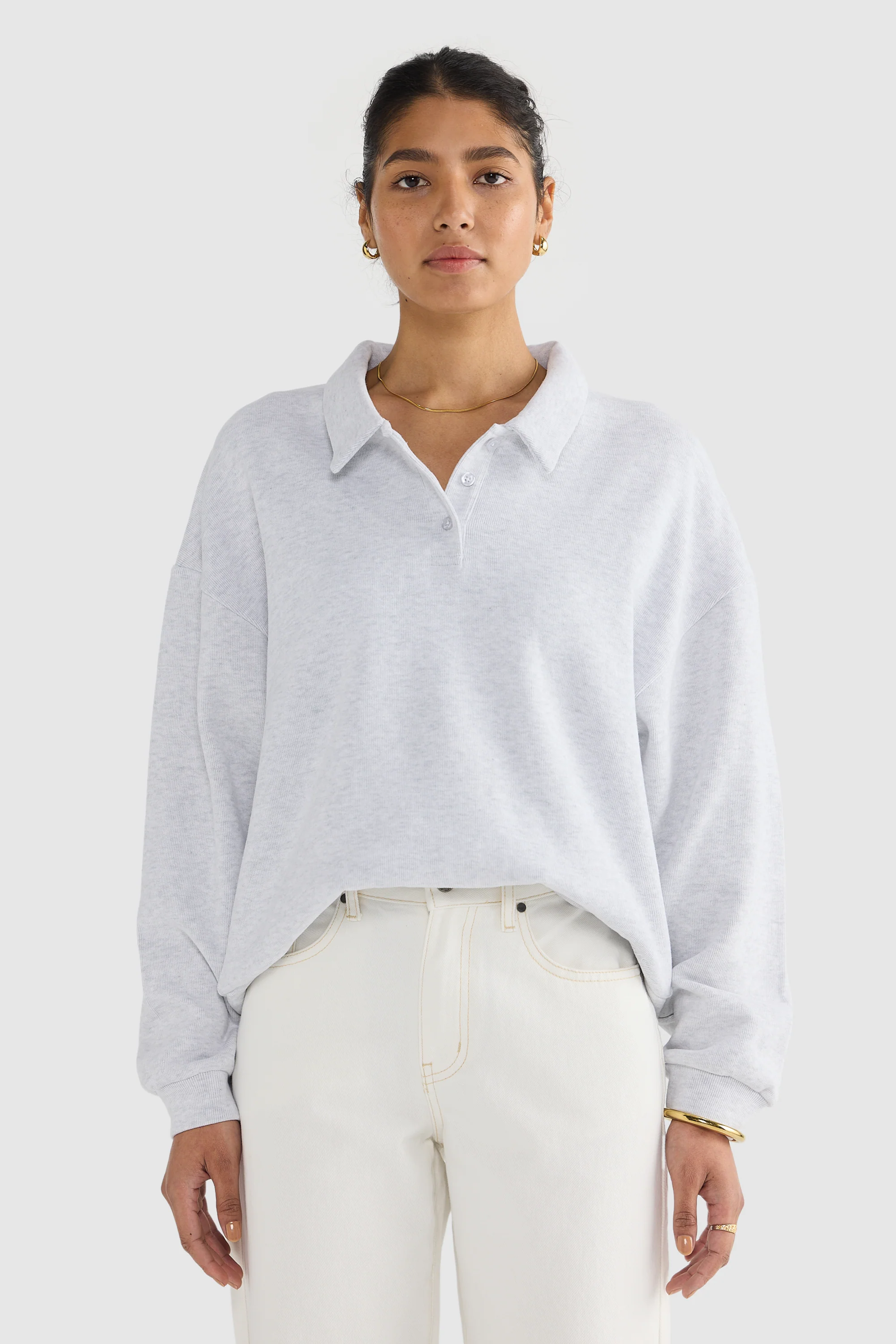 Ava Polo Sweater White Marle