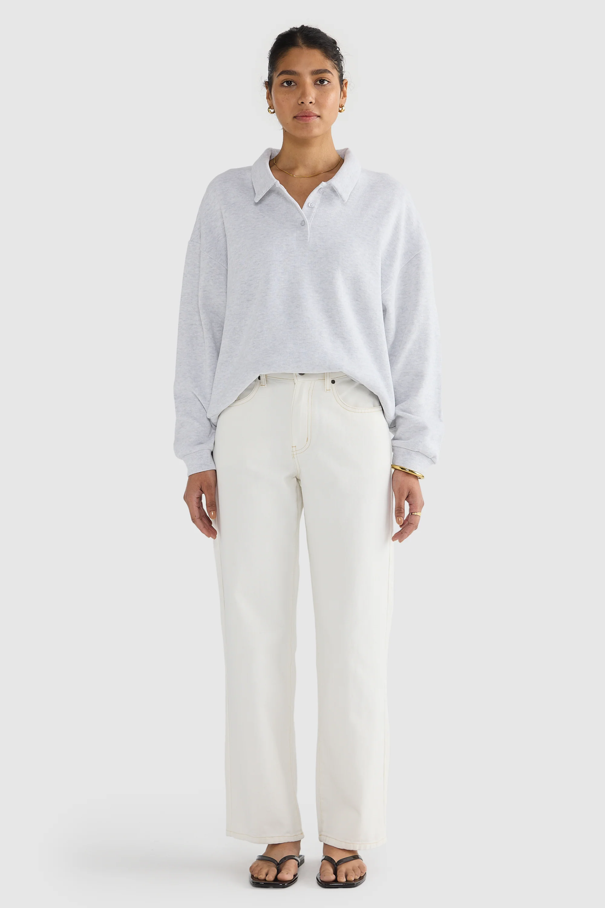 Ava Polo Sweater White Marle - Image 6