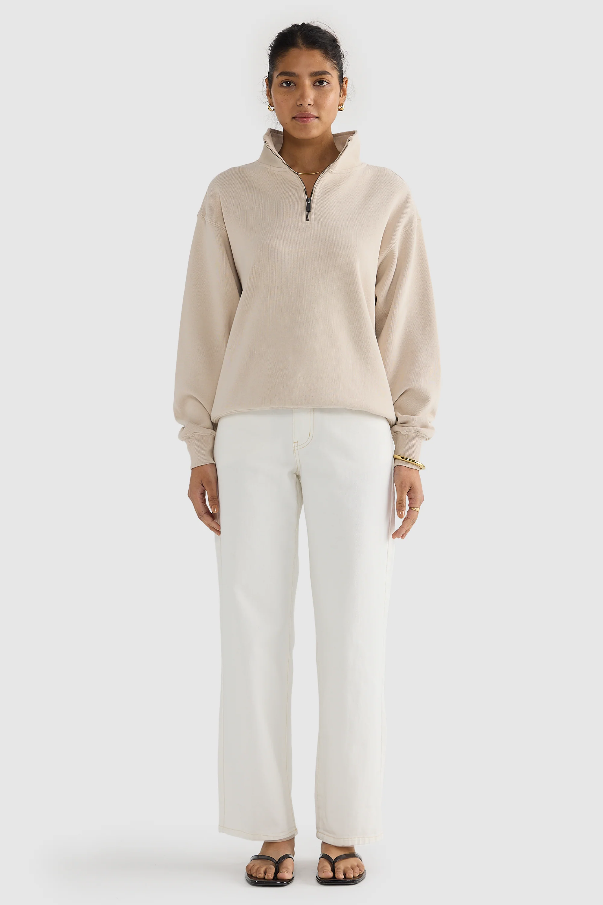 Ava Ribbed Quarter Zip Bone - Image 2