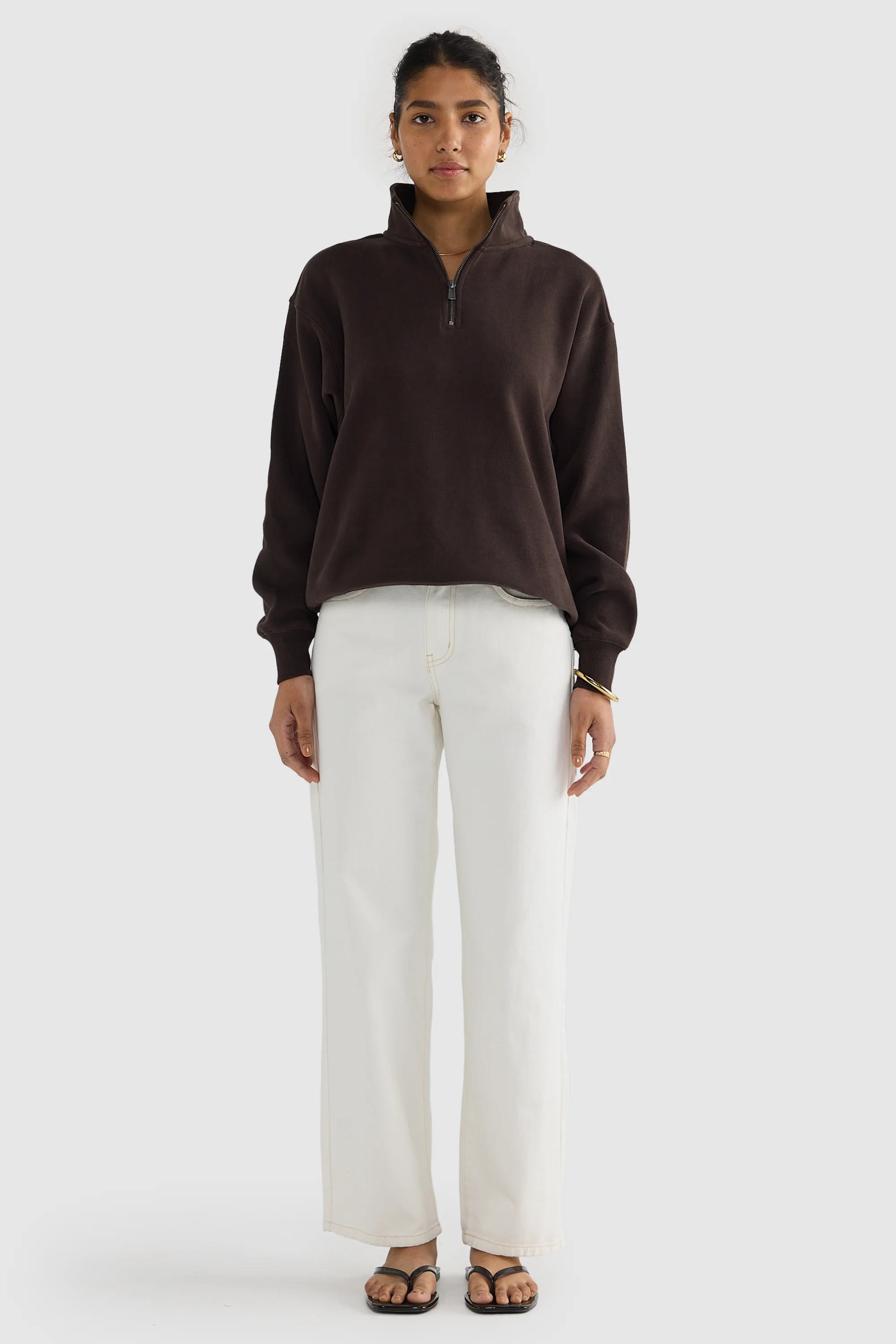 Ava Ribbed Quarter Zip Carob - Image 2