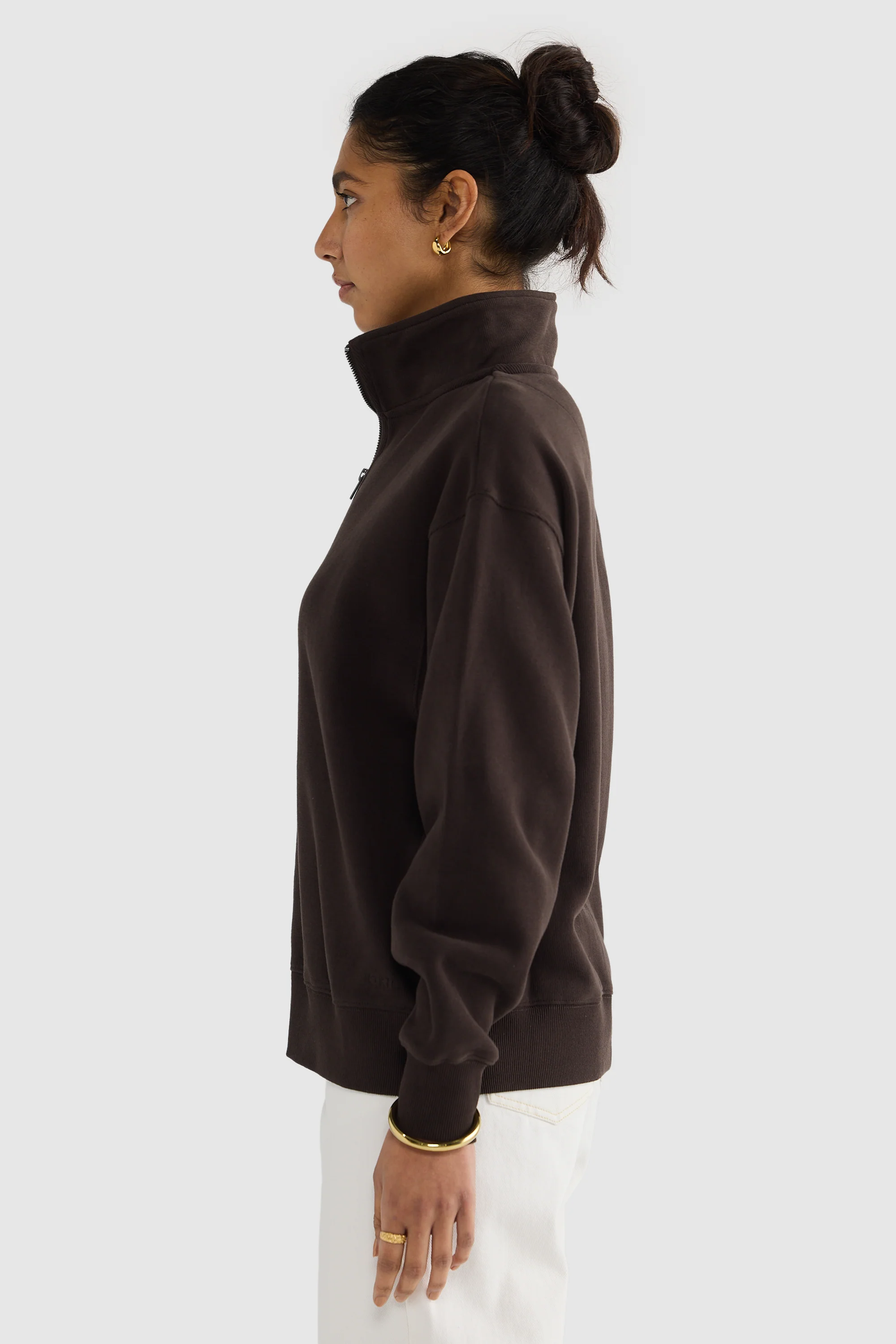 Ava Ribbed Quarter Zip Carob - Image 3