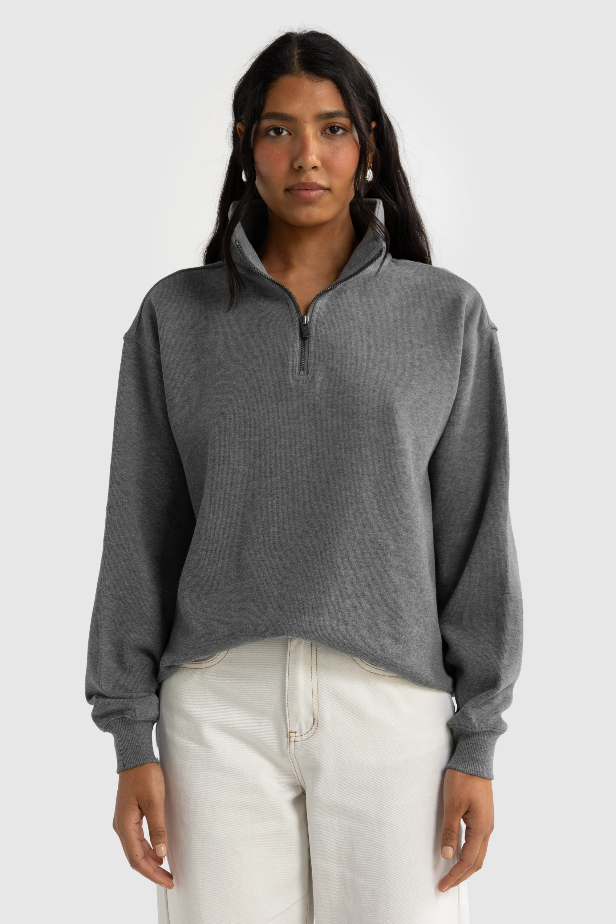 Ava Ribbed Quarter Zip Charcoal Marle