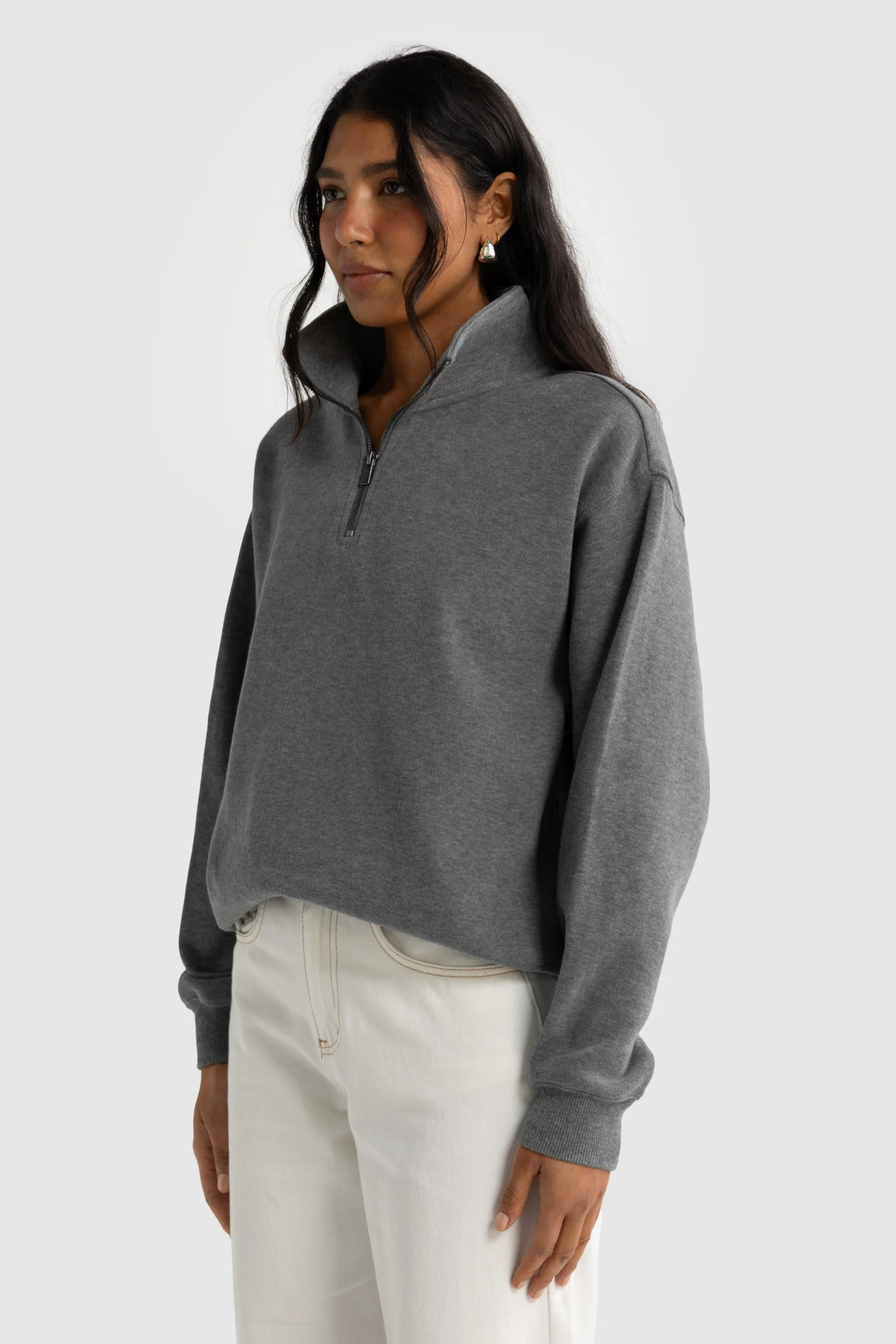 Ava Ribbed Quarter Zip Charcoal Marle - Image 2