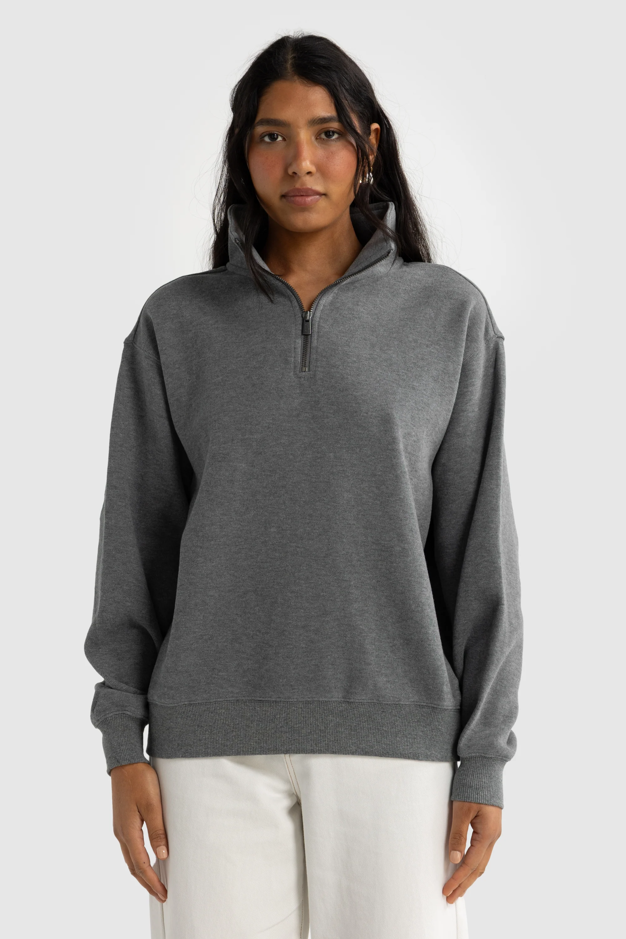 Ava Ribbed Quarter Zip Charcoal Marle - Image 4