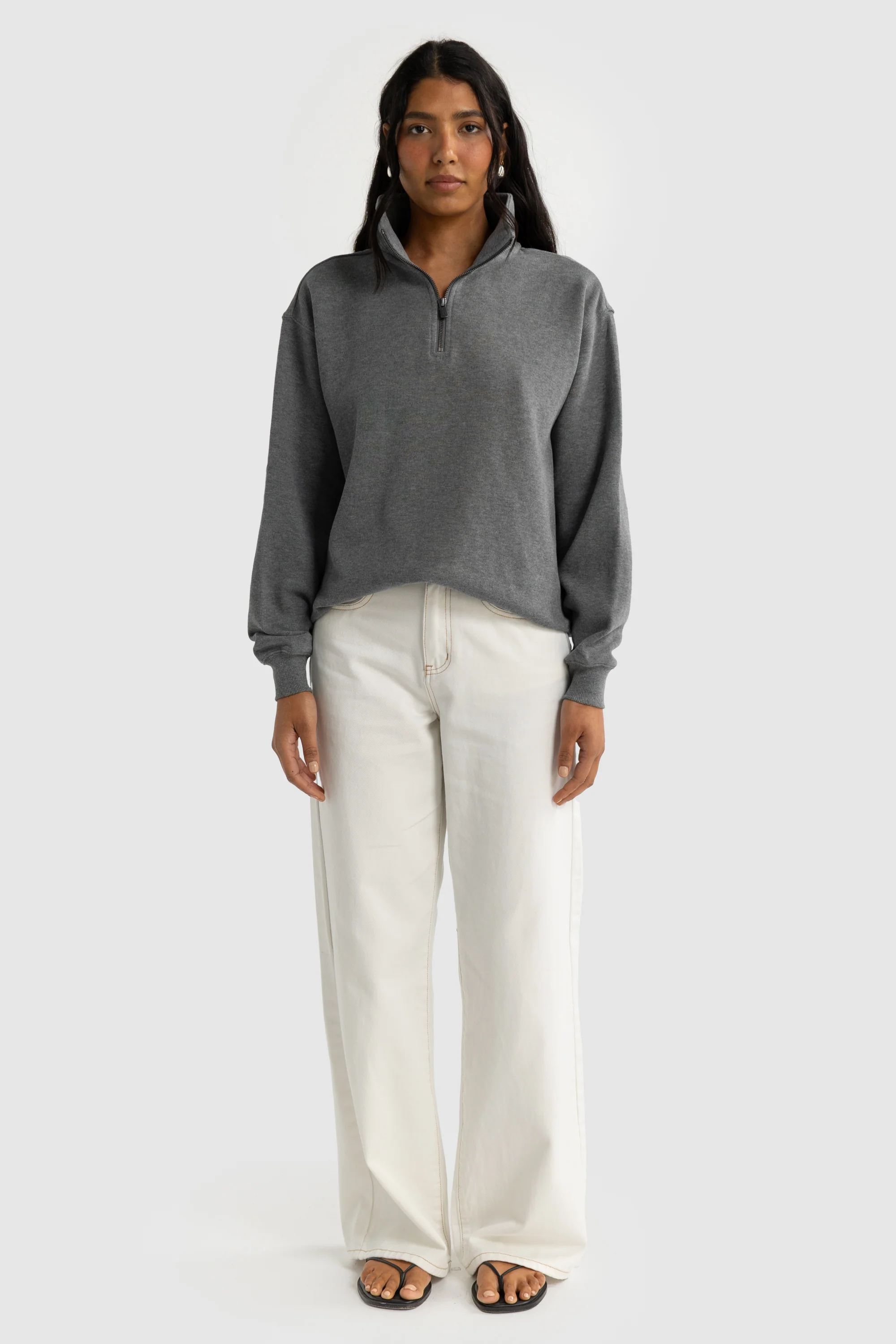 Ava Ribbed Quarter Zip Charcoal Marle - Image 7