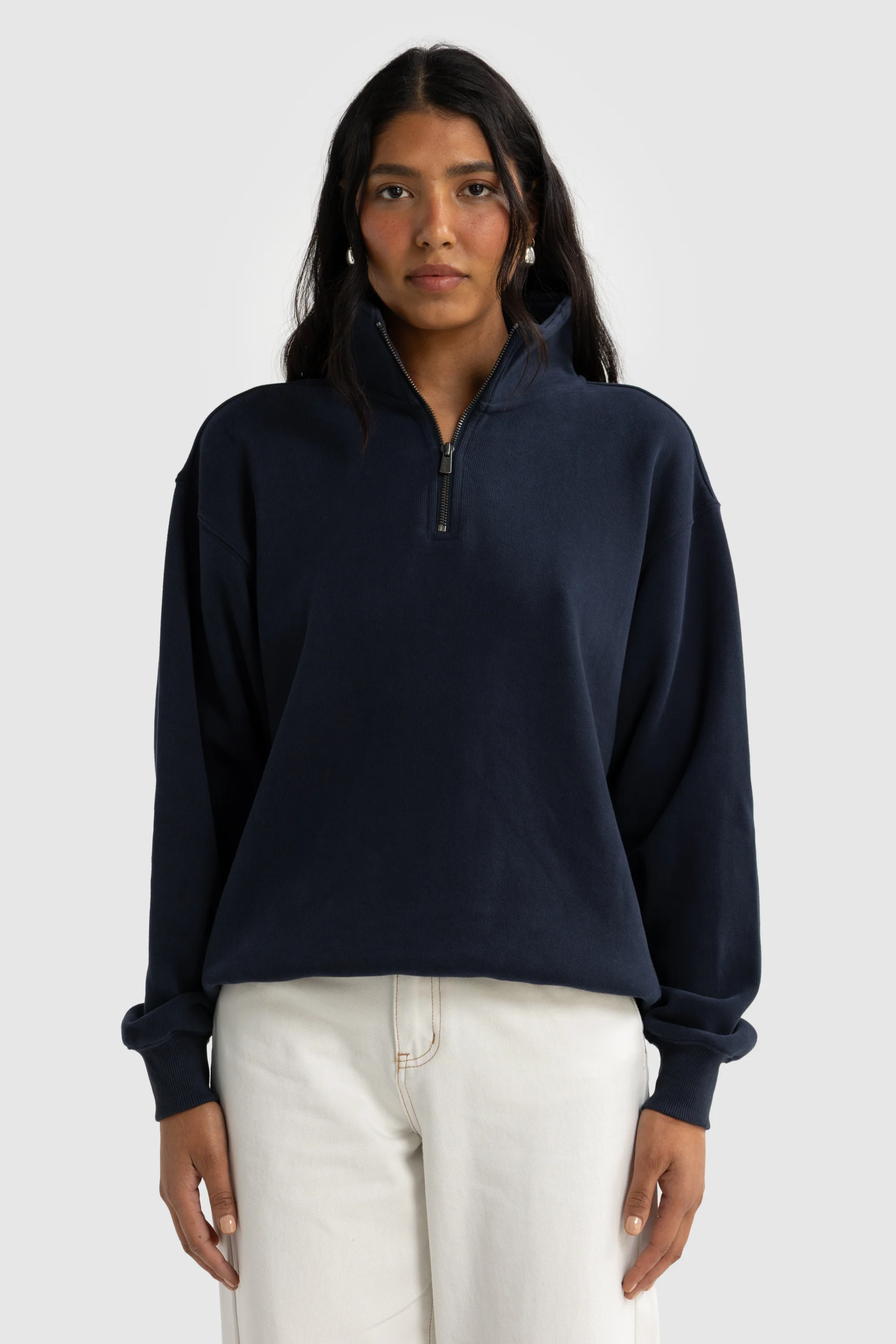 Ava Ribbed Quarter Zip Navy