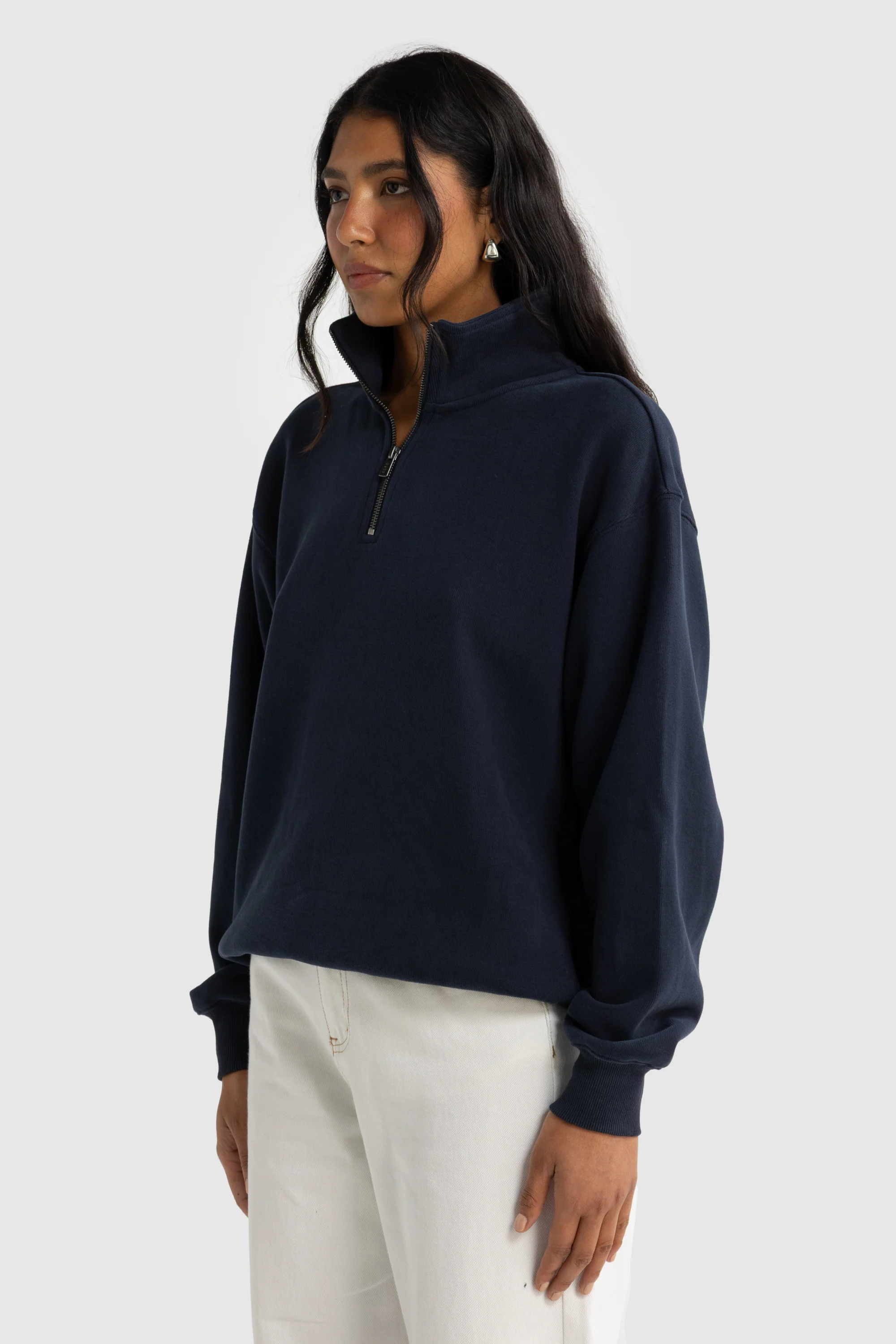 Ava Ribbed Quarter Zip Navy - Image 2