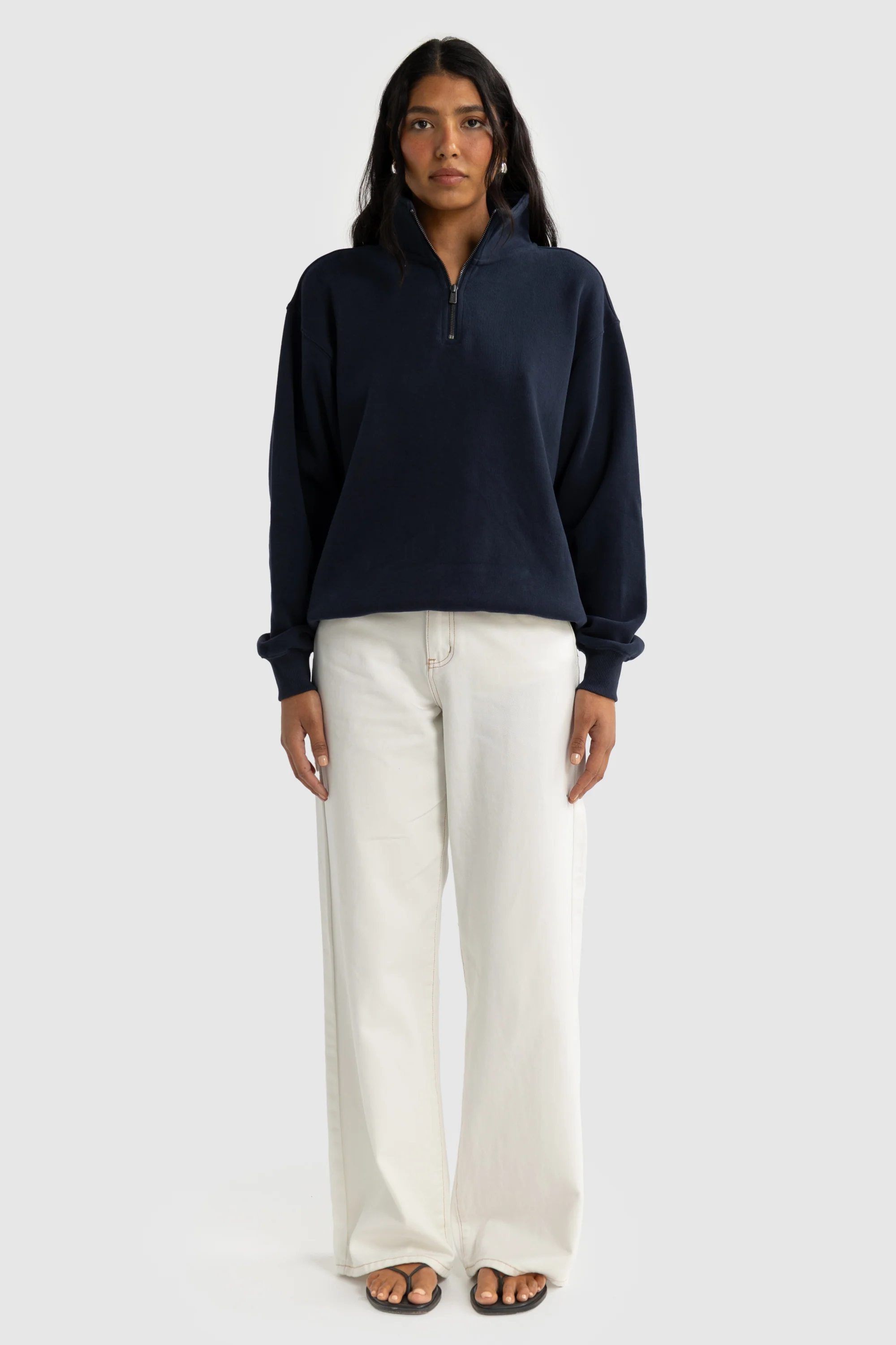 Ava Ribbed Quarter Zip Navy - Image 6