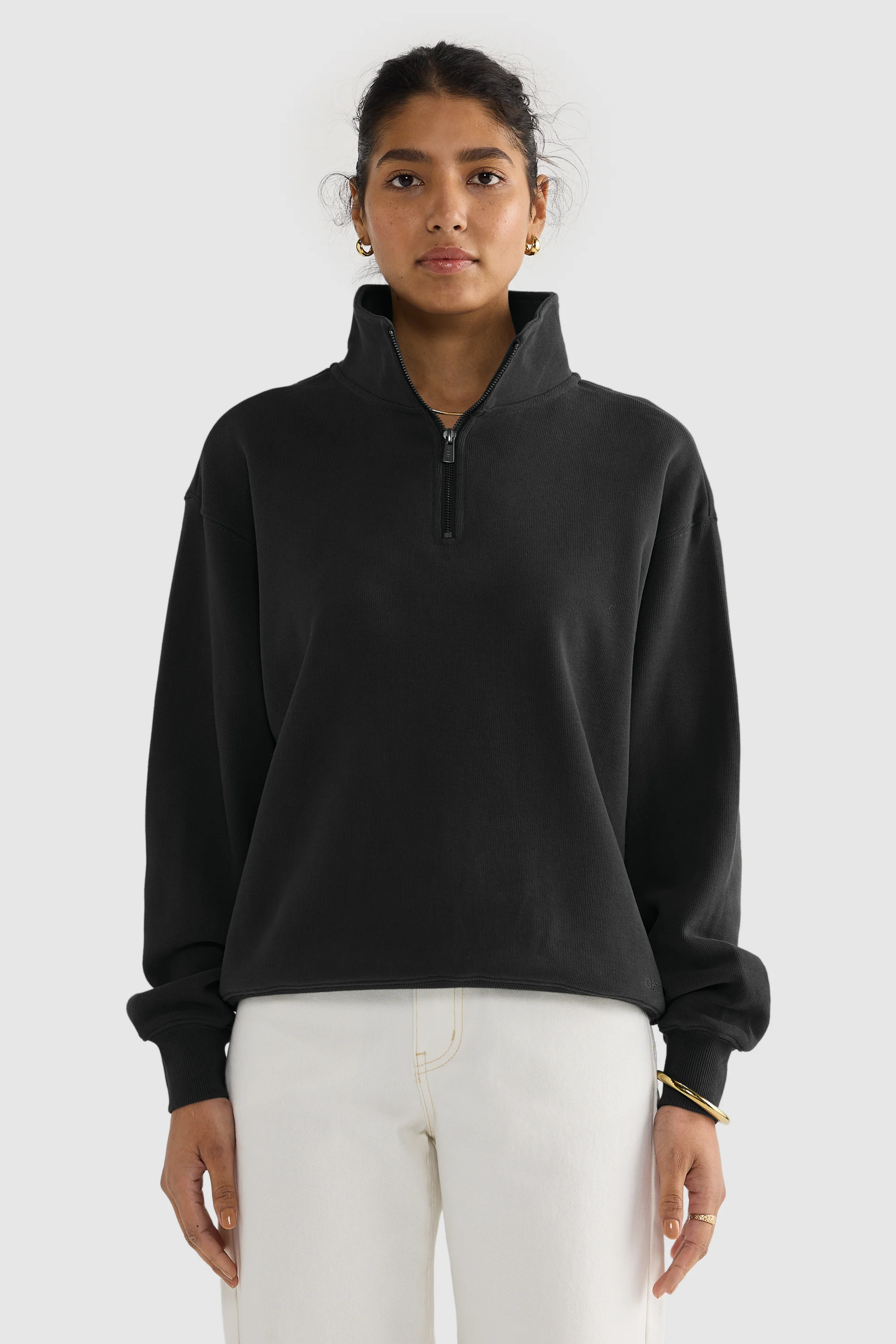 Ava Ribbed Quarter Zip Washed Black