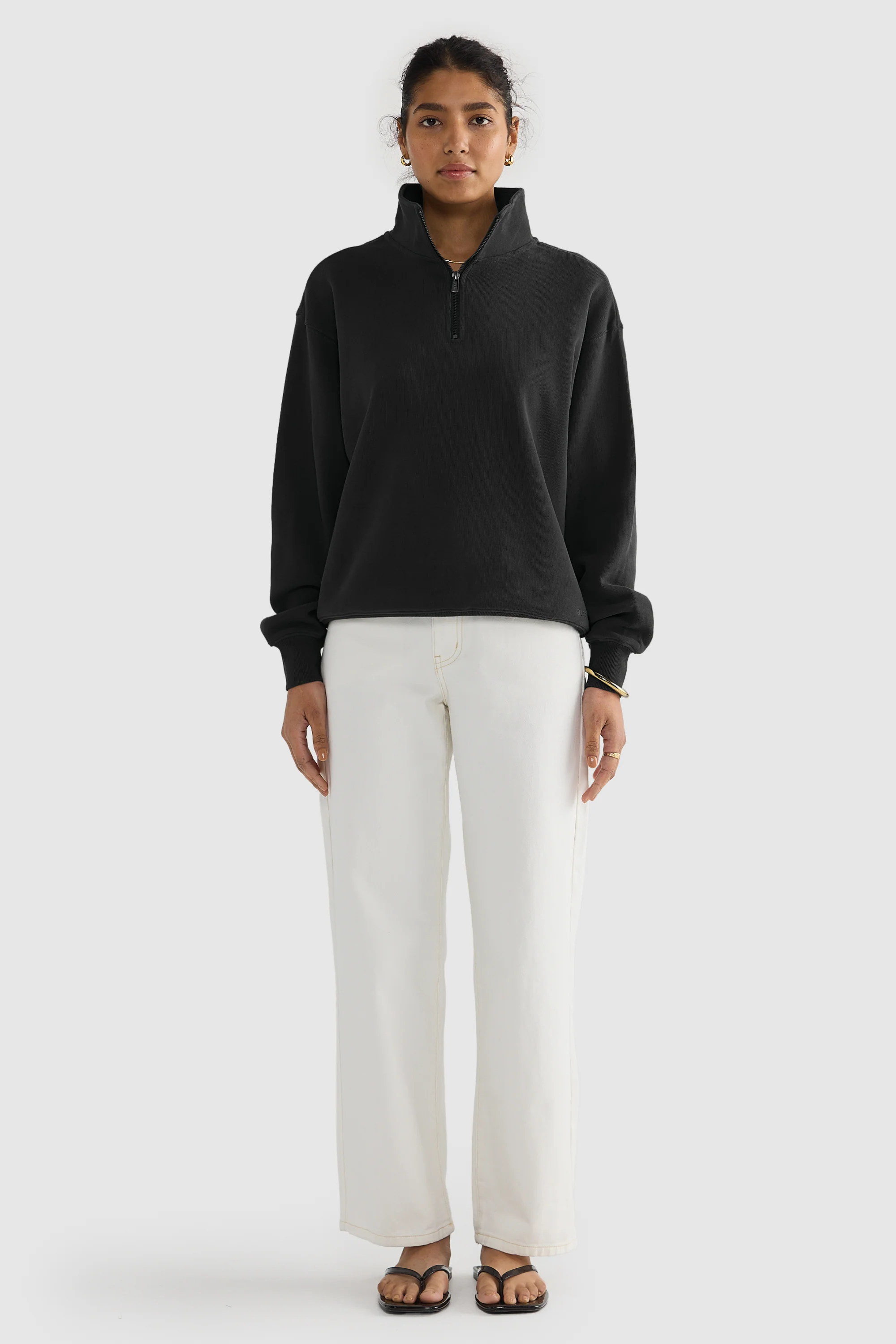 Ava Ribbed Quarter Zip Washed Black - Image 2