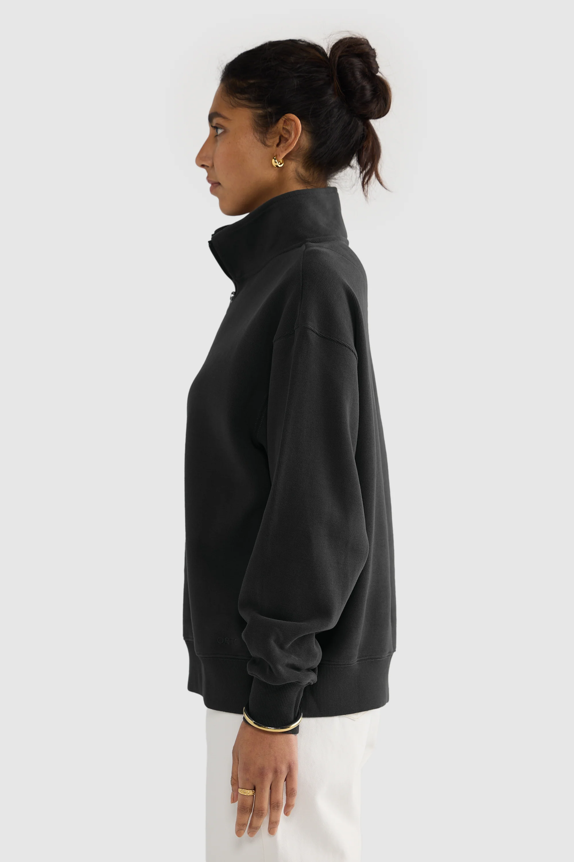 Ava Ribbed Quarter Zip Washed Black - Image 3