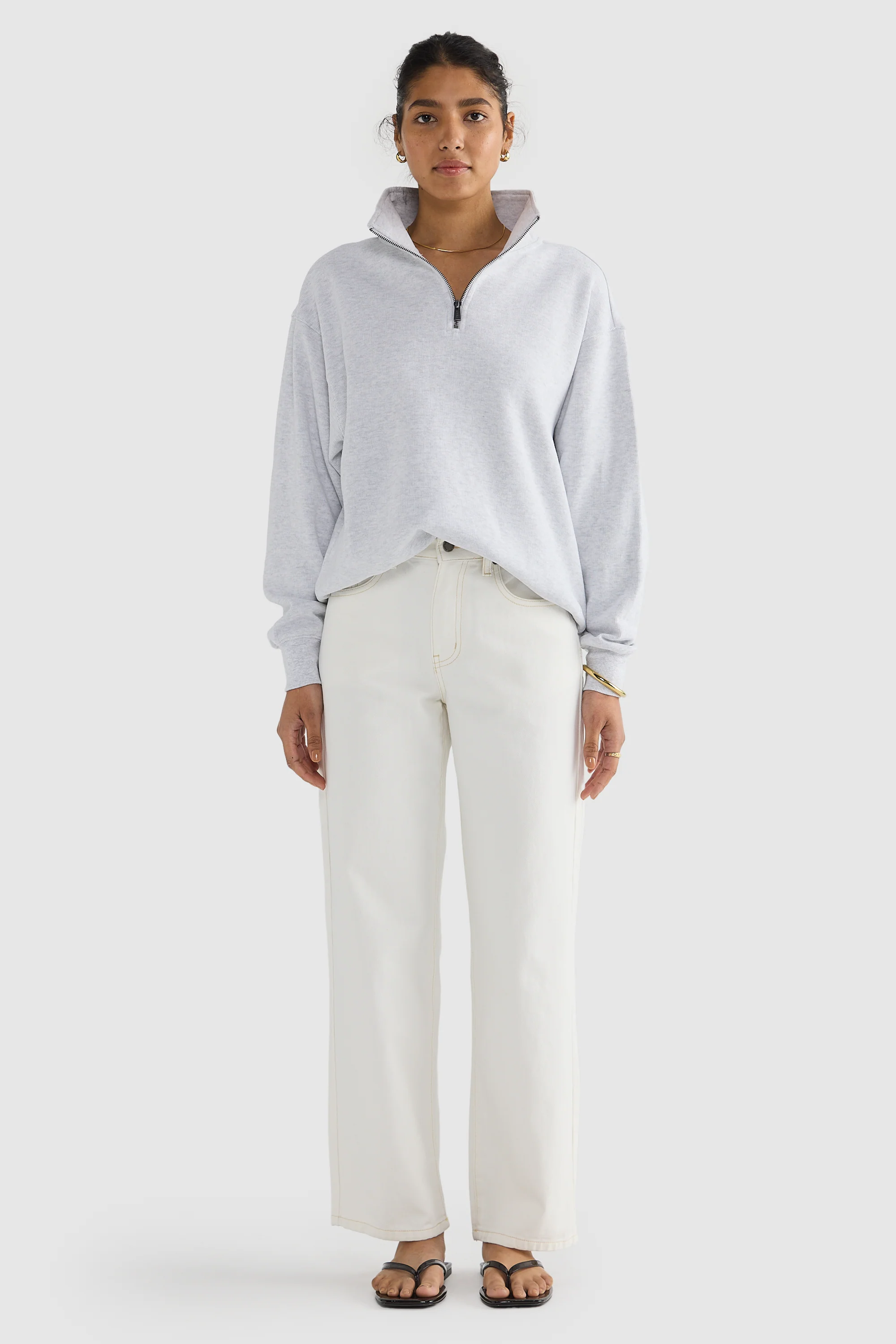 Ava Ribbed Quarter Zip White Marle - Image 2