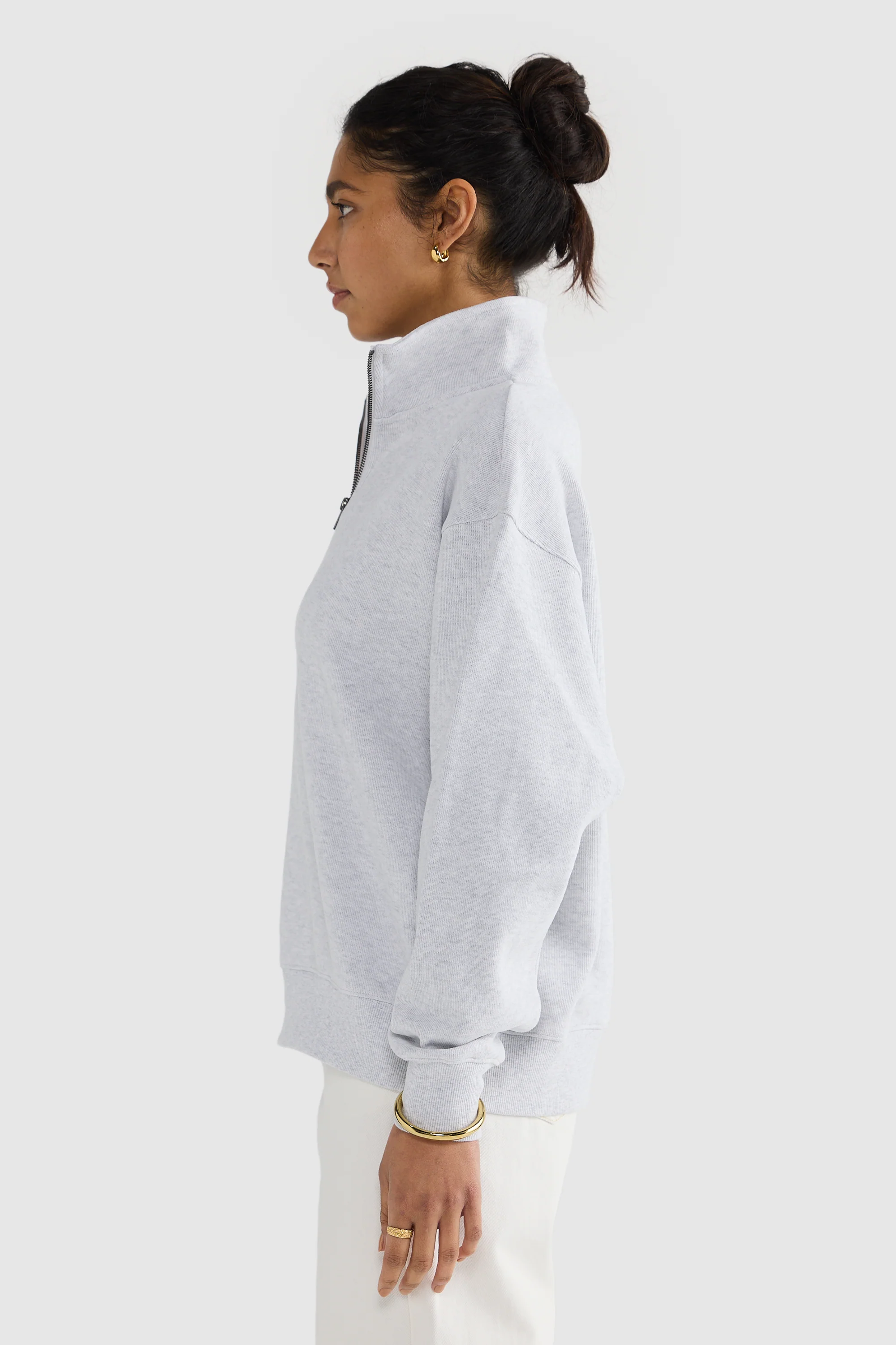 Ava Ribbed Quarter Zip White Marle - Image 4