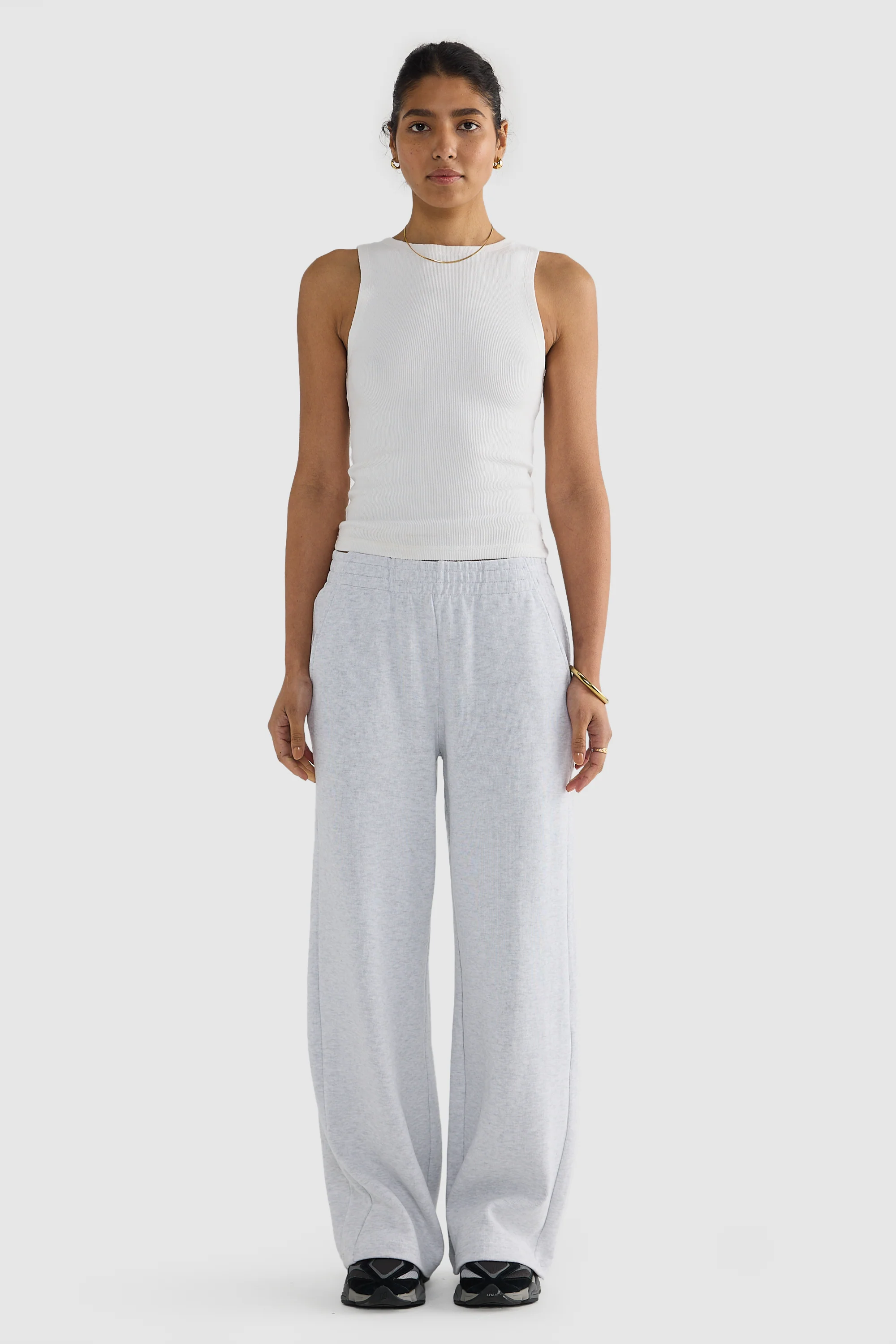 Ava Wide Leg Pants White Marle