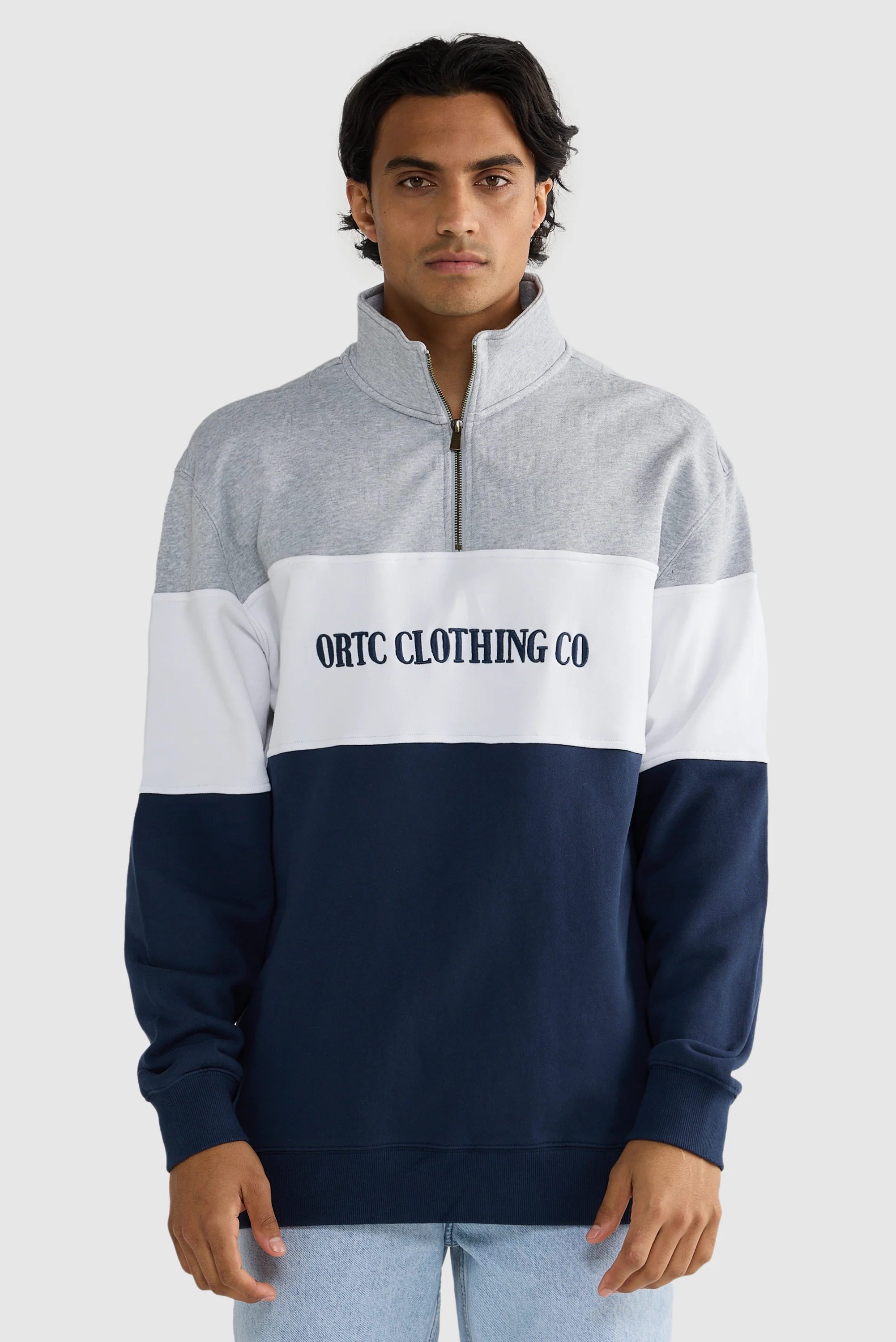 Classic Logo Quarter Zip Grey Marle and Navy