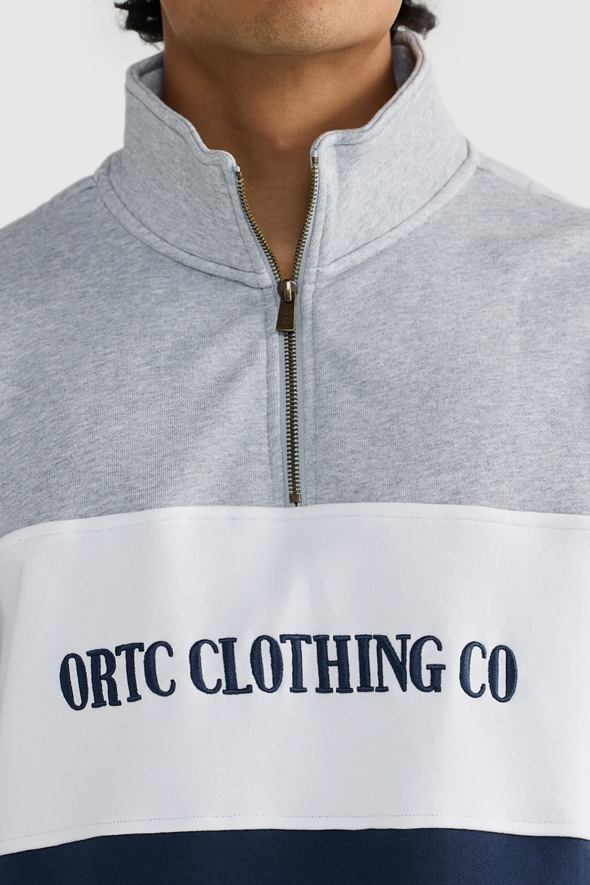 Classic Logo Quarter Zip Grey Marle and Navy - Image 2