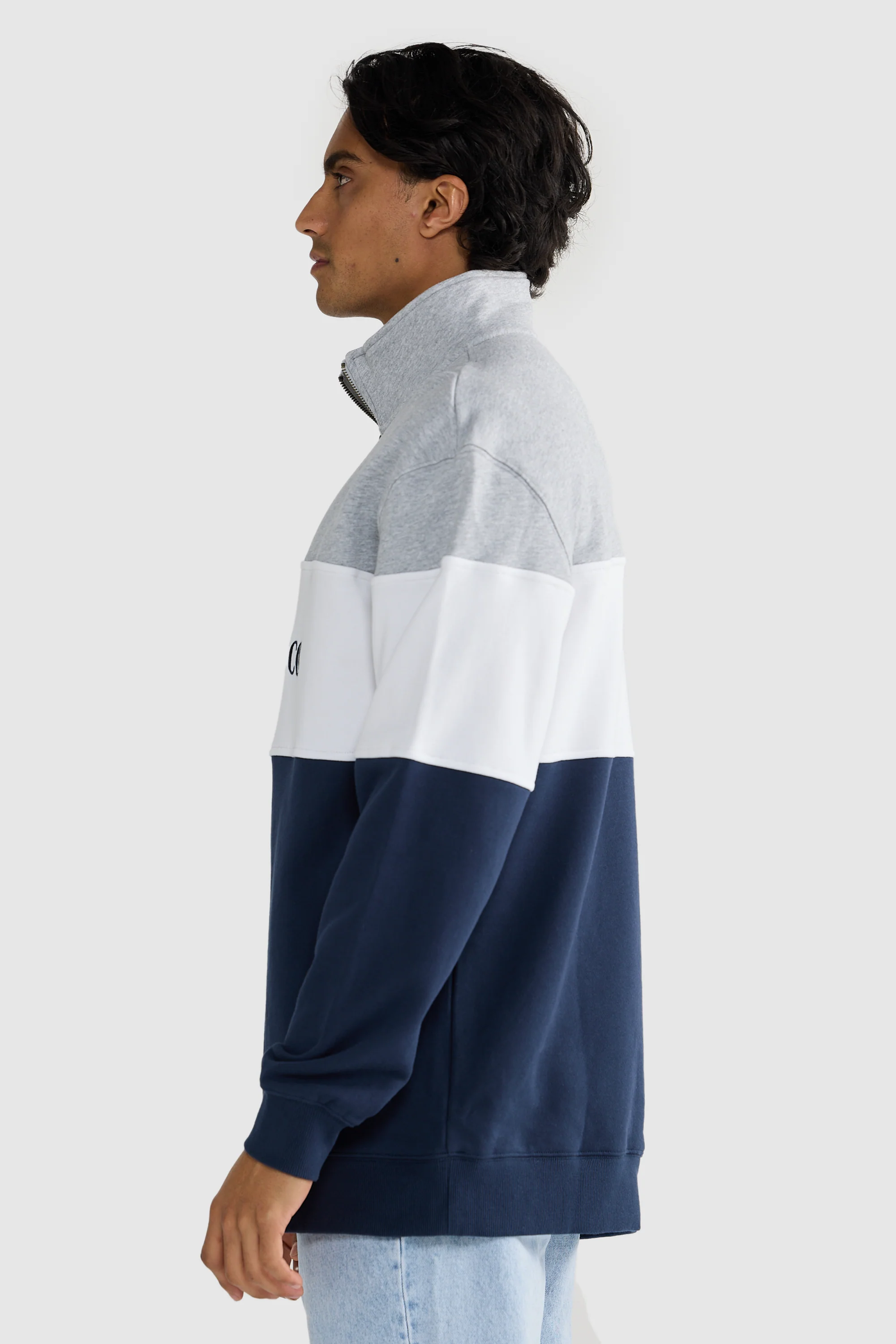 Classic Logo Quarter Zip Grey Marle and Navy - Image 3