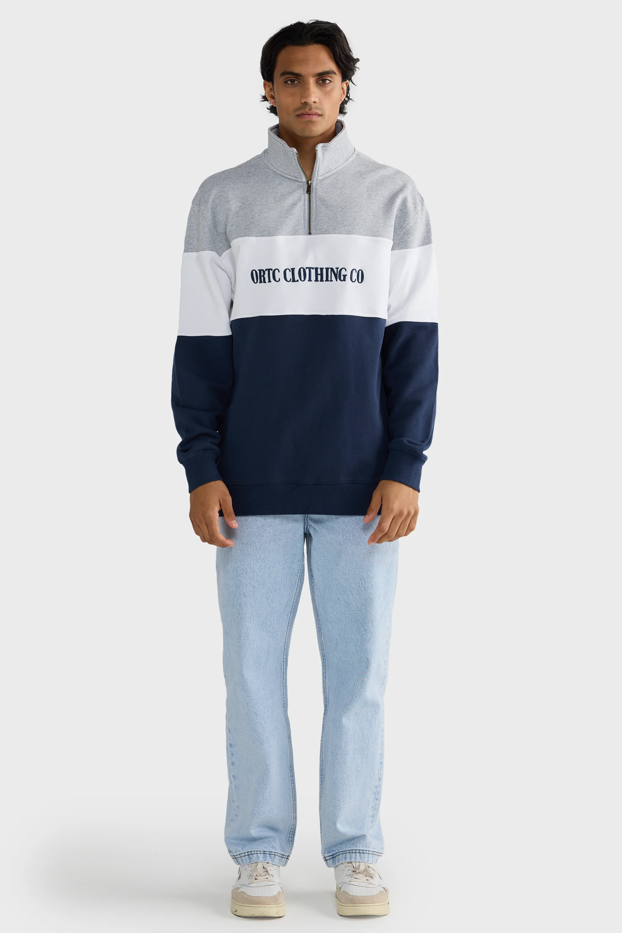 Classic Logo Quarter Zip Grey Marle and Navy - Image 5