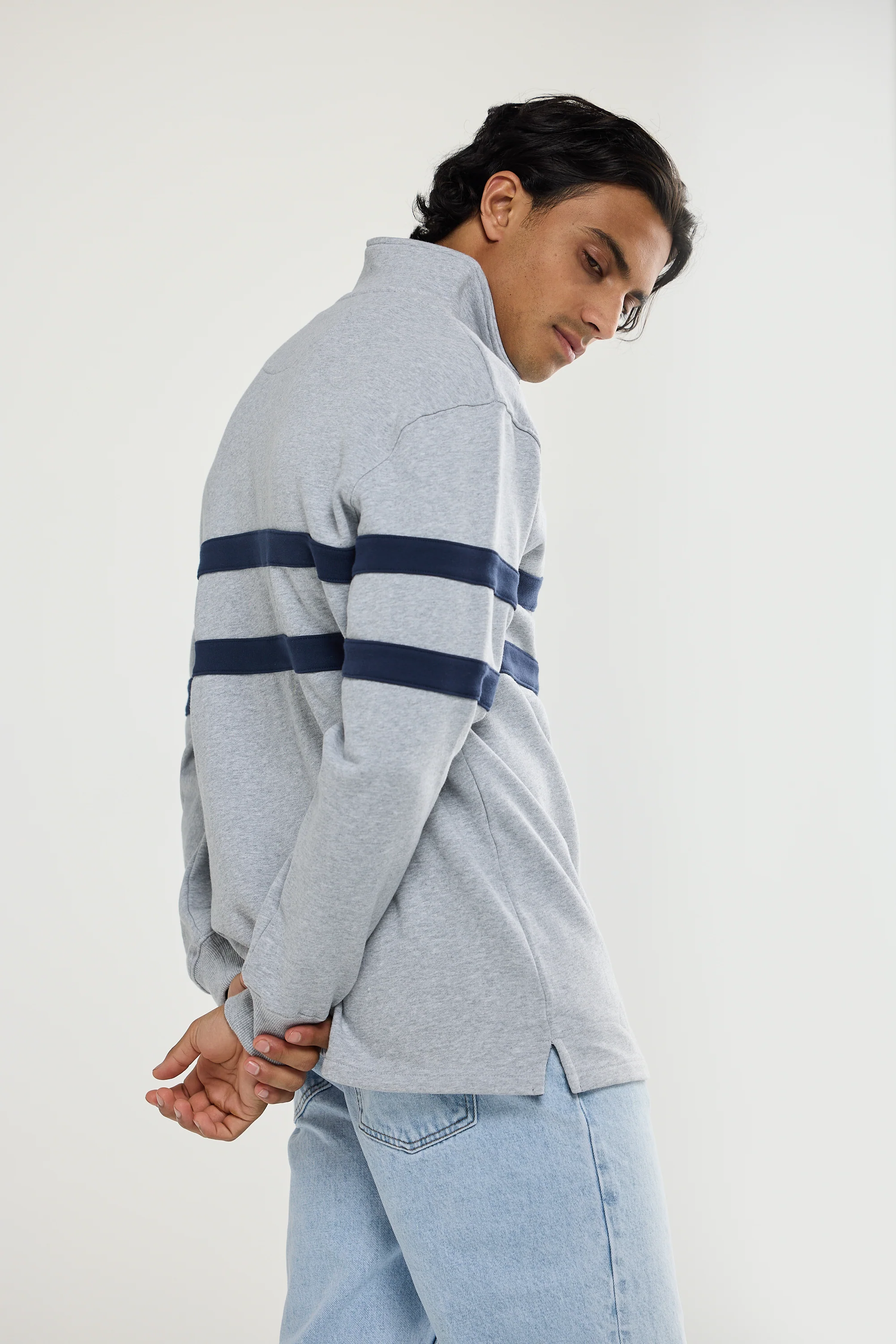 Collegiate Stripe Quarter Zip Grey Marle - Image 2