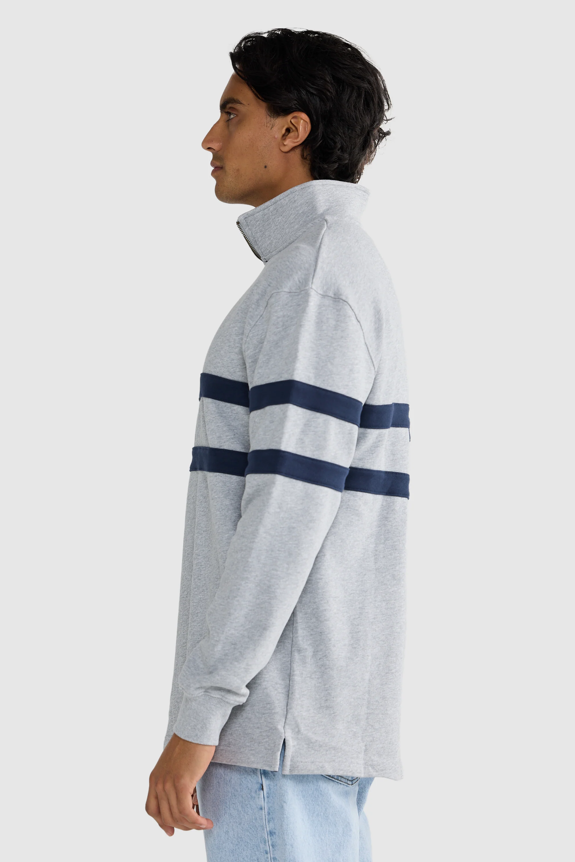 Collegiate Stripe Quarter Zip Grey Marle - Image 3