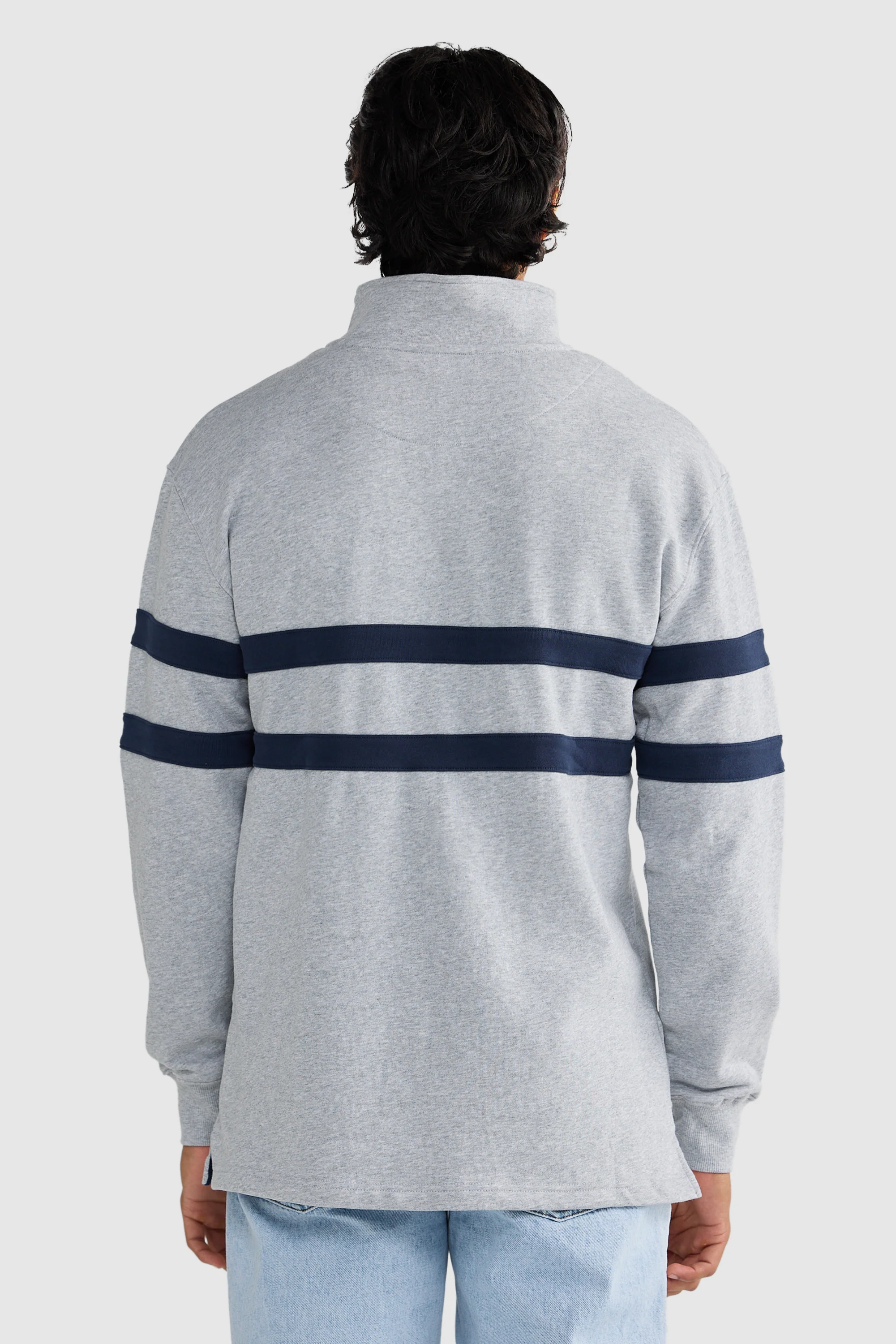 Collegiate Stripe Quarter Zip Grey Marle - Image 5