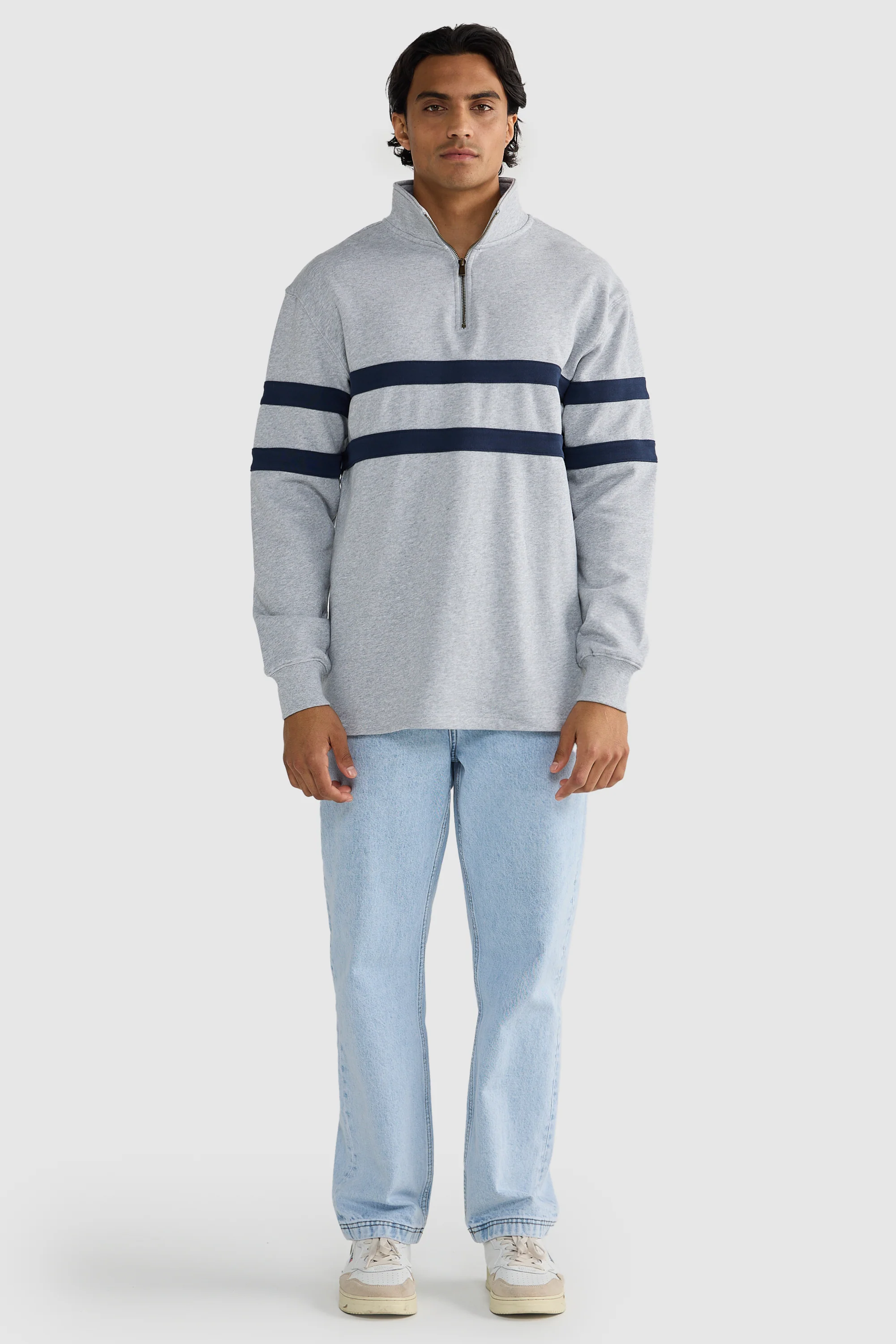 Collegiate Stripe Quarter Zip Grey Marle - Image 6