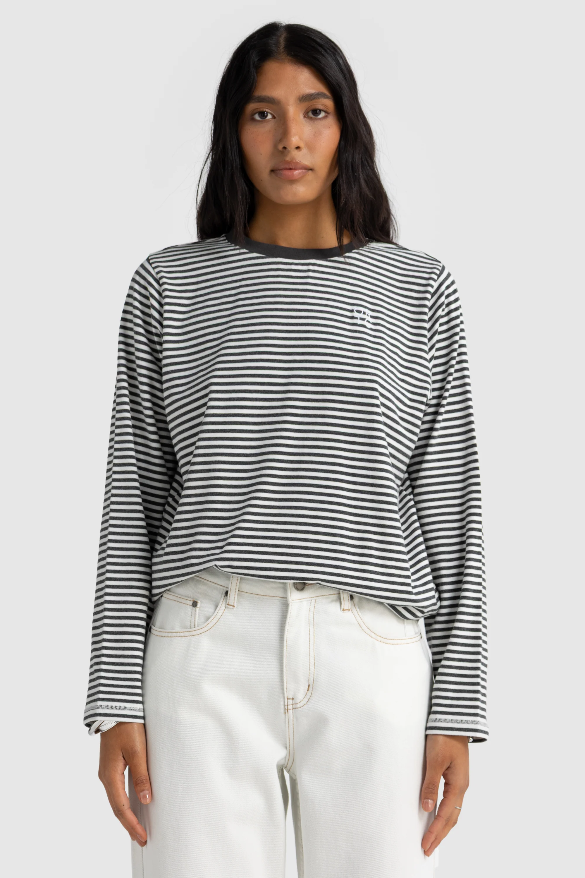 Darla Long Sleeve Charcoal Stripe