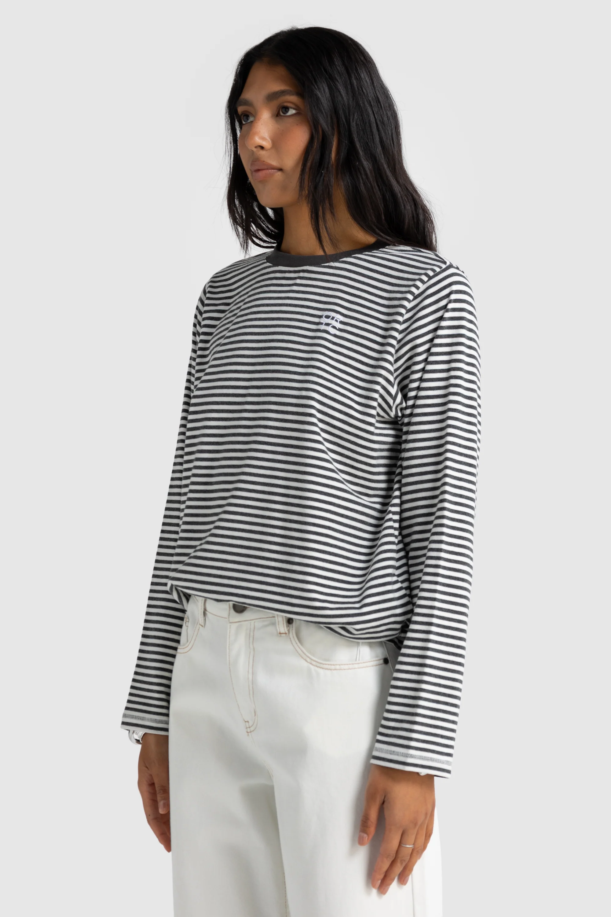 Darla Long Sleeve Charcoal Stripe - Image 2