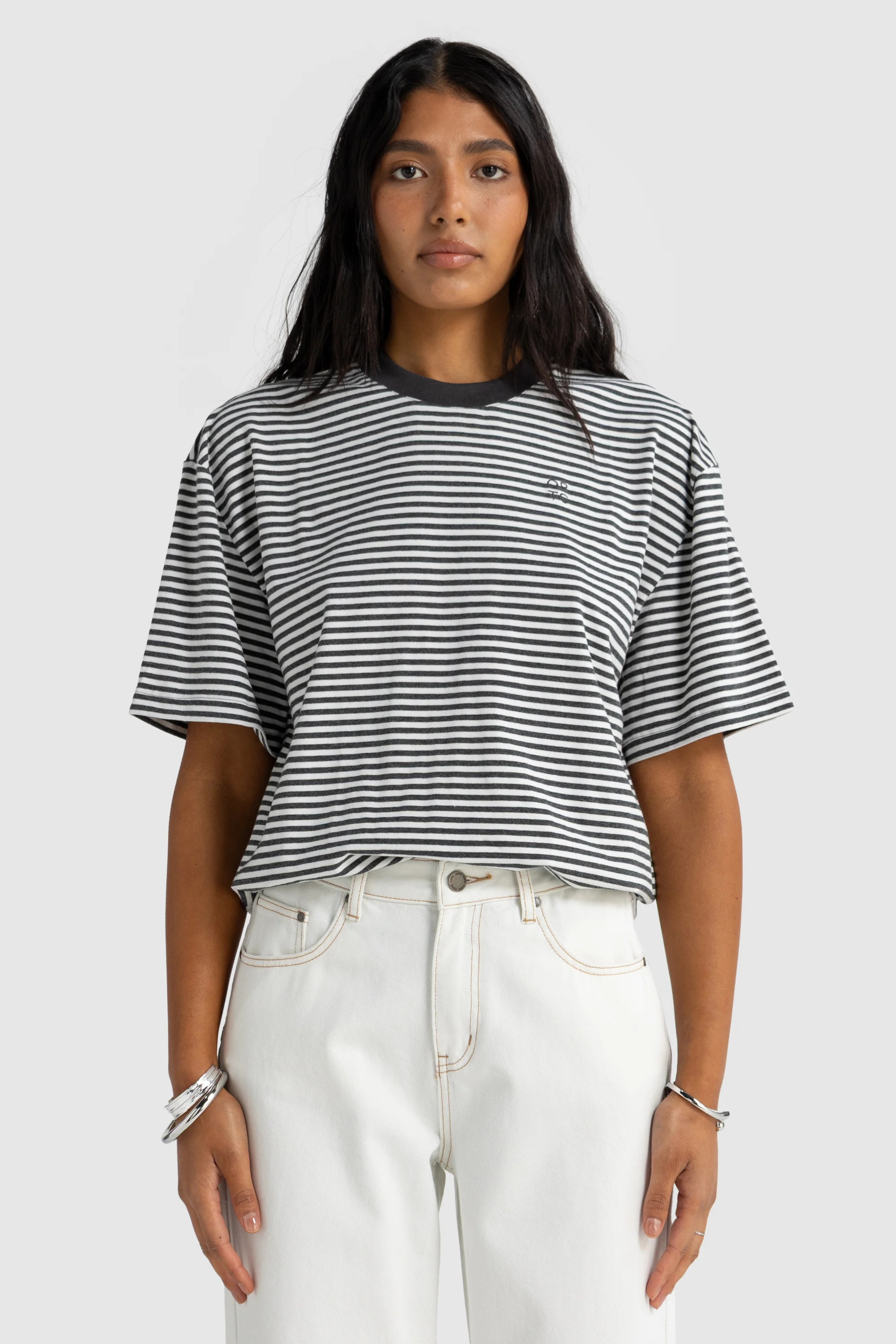 Darla Oversized T Shirt Charcoal Stripe