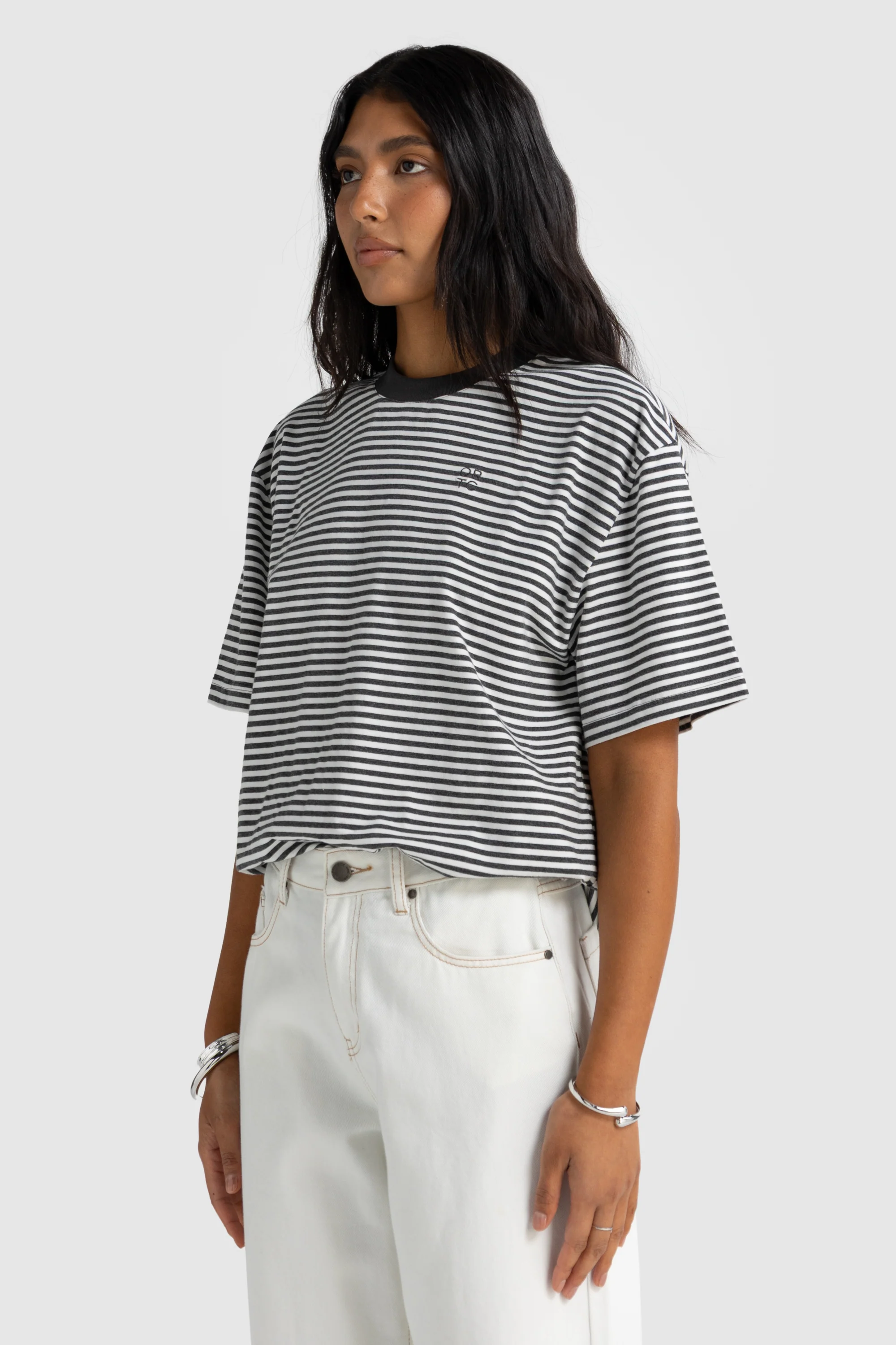 Darla Oversized T Shirt Charcoal Stripe - Image 2