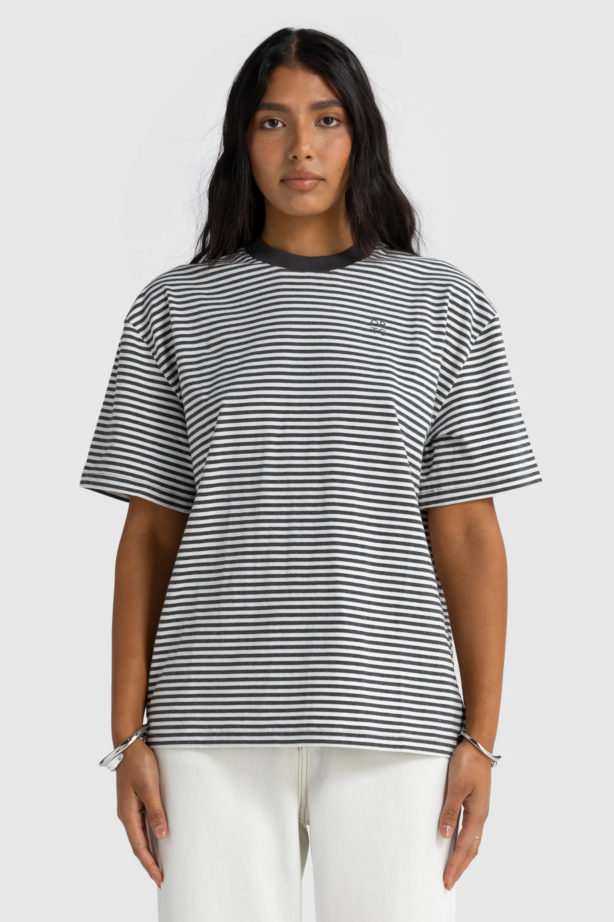 Darla Oversized T Shirt Charcoal Stripe - Image 3