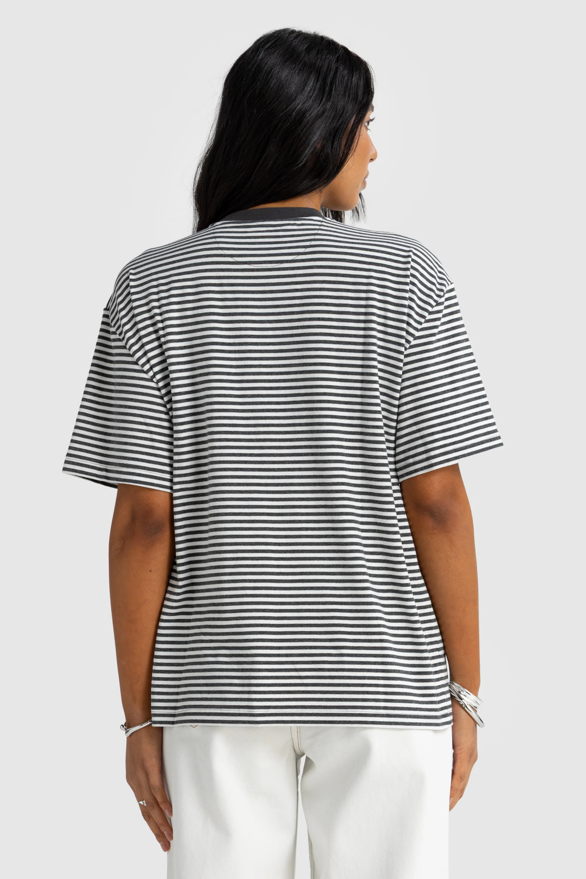 Darla Oversized T Shirt Charcoal Stripe - Image 5