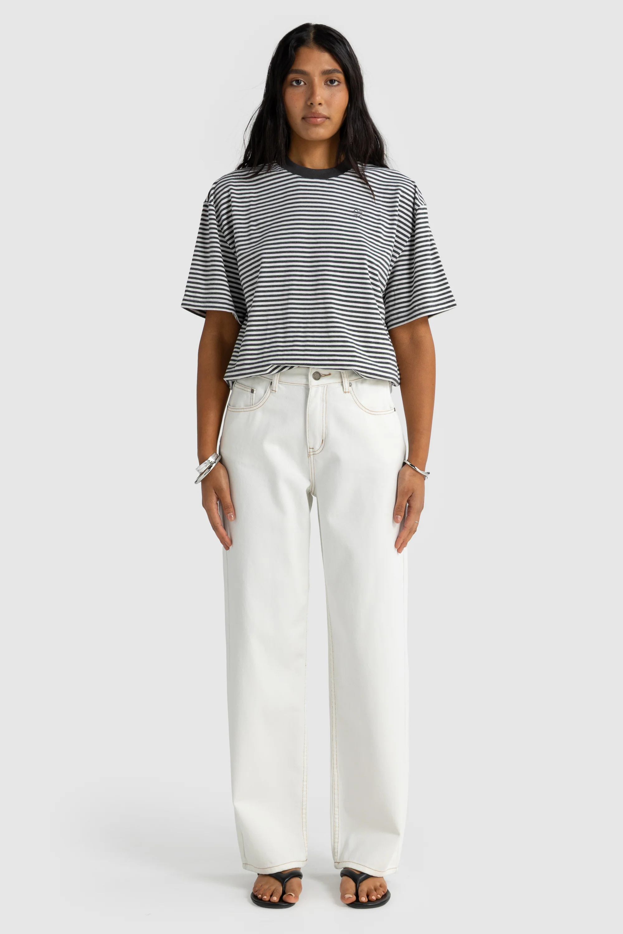 Darla Oversized T Shirt Charcoal Stripe - Image 6