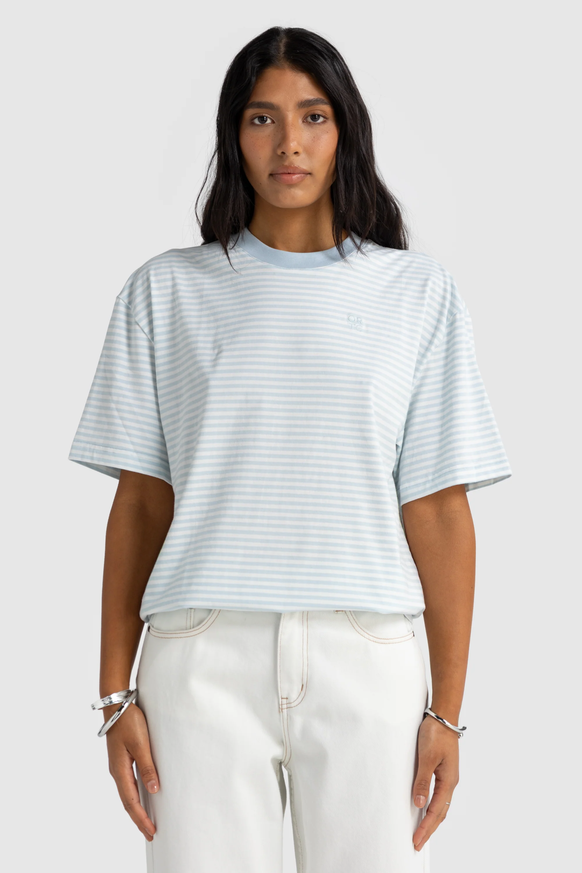 Darla Oversized T Shirt Powder Blue Stripe