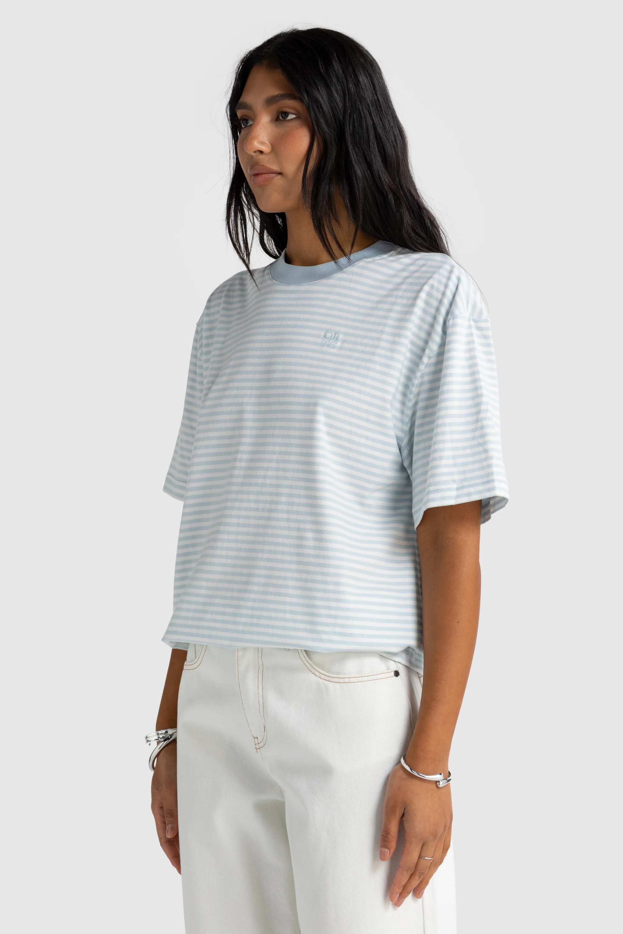 Darla Oversized T Shirt Powder Blue Stripe - Image 2