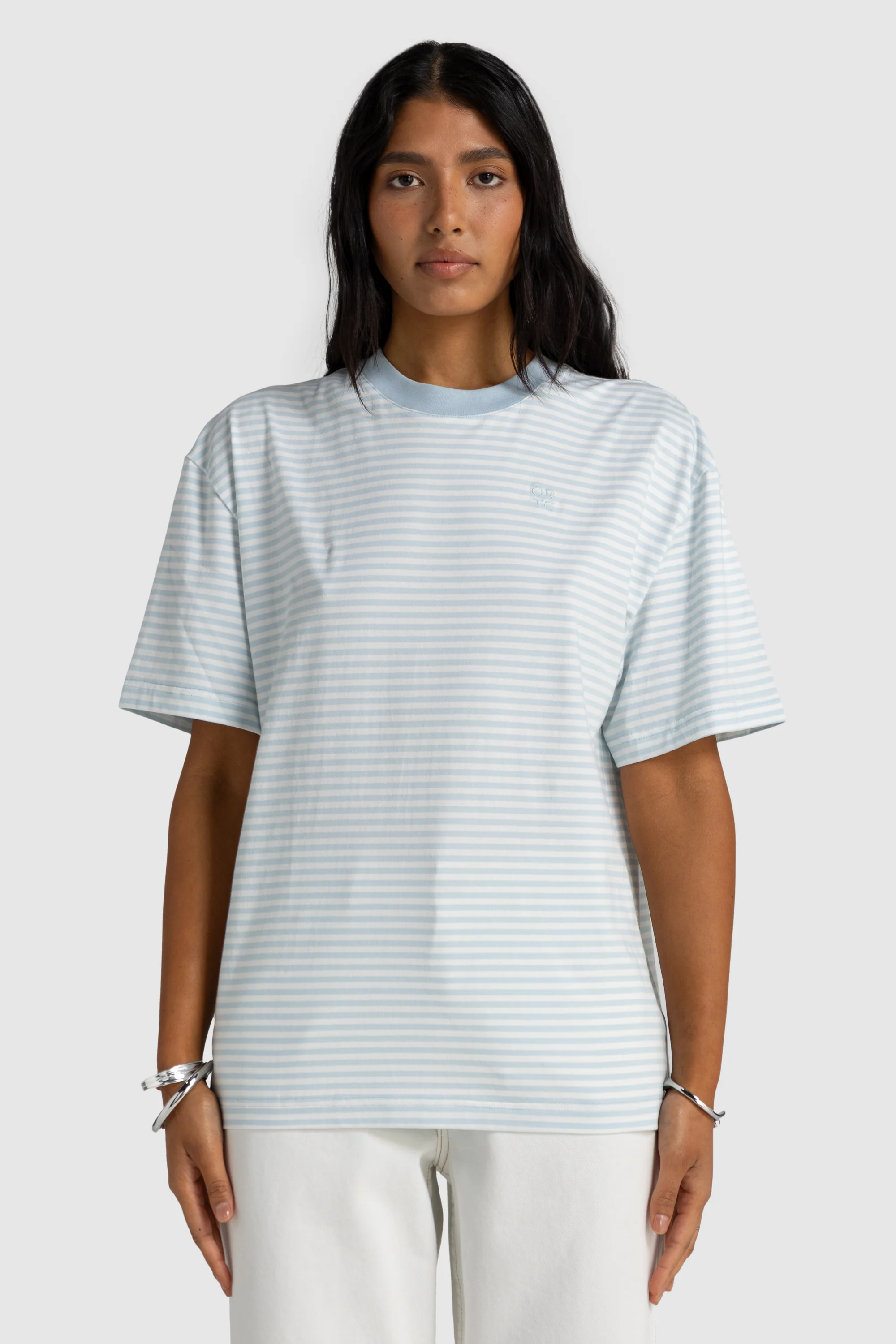 Darla Oversized T Shirt Powder Blue Stripe - Image 3