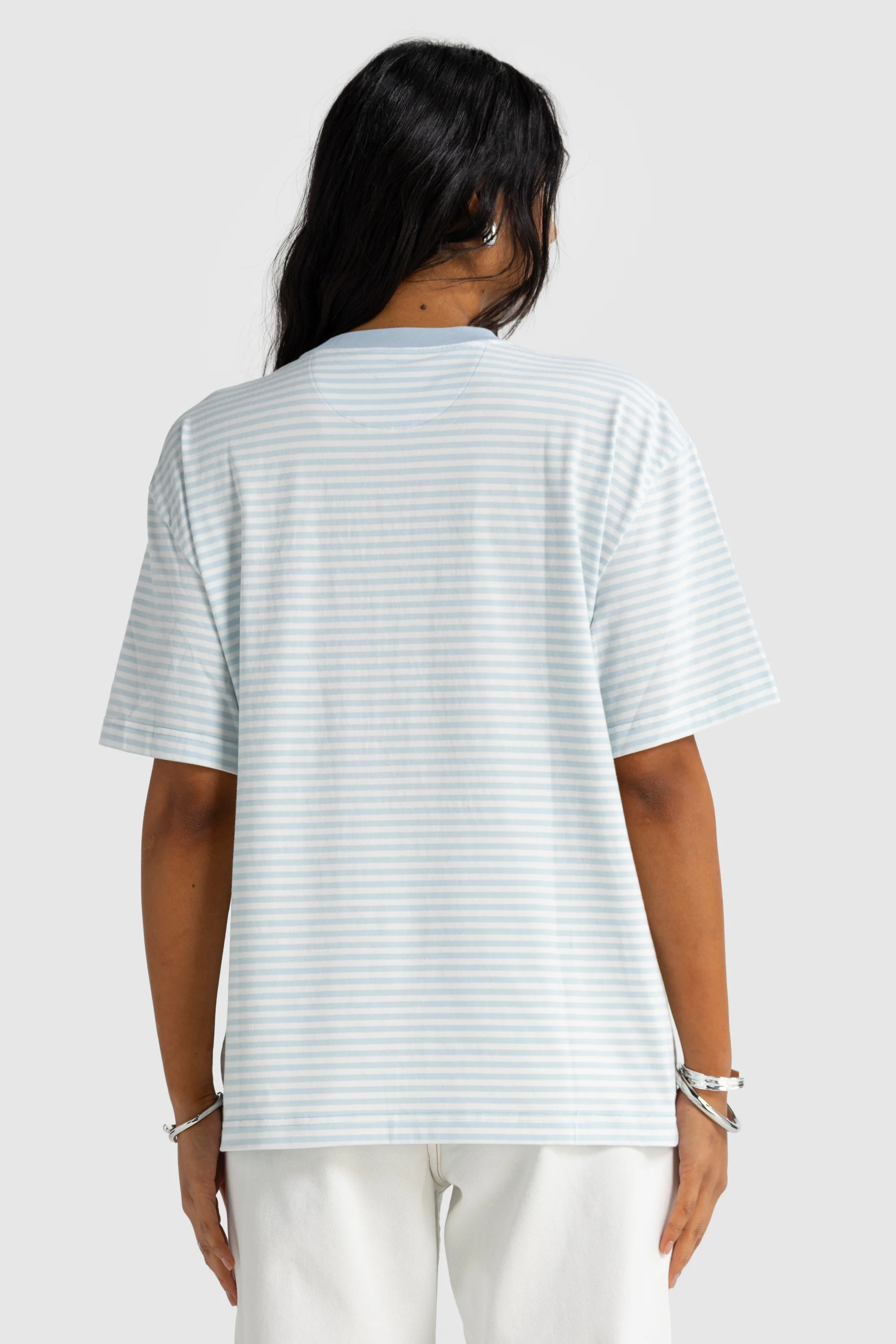 Darla Oversized T Shirt Powder Blue Stripe - Image 5