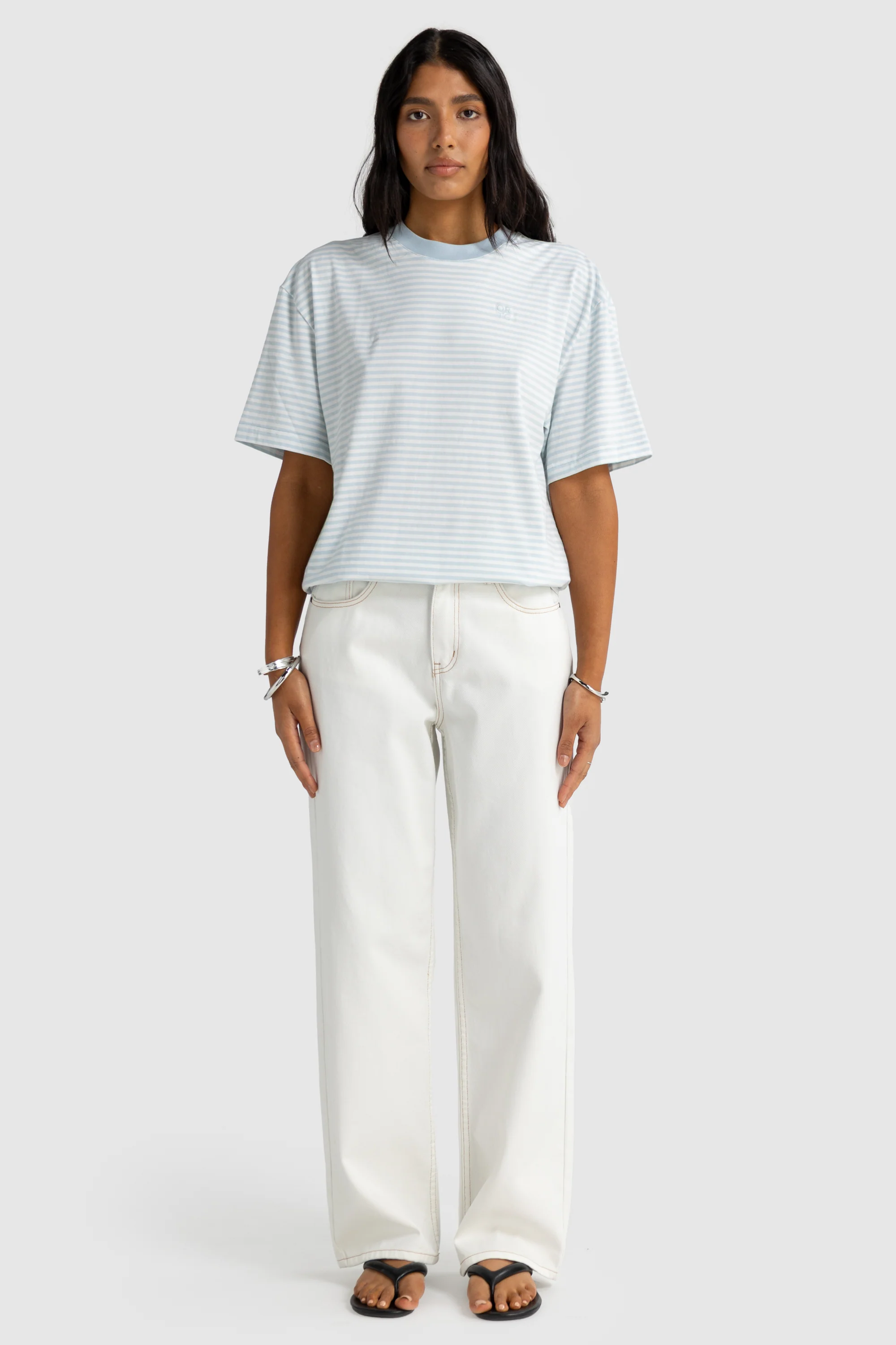 Darla Oversized T Shirt Powder Blue Stripe - Image 6